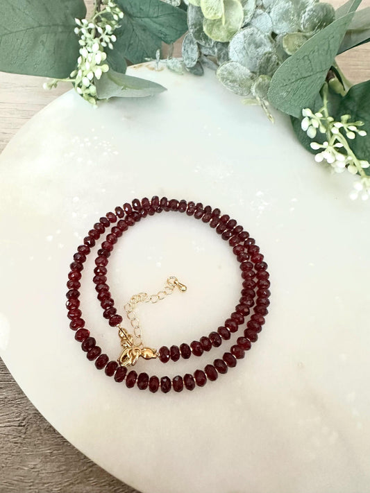Ruby Quartz Beaded-Dainty Necklace-  Necklace -Gift-Wedding-Bridesmaid