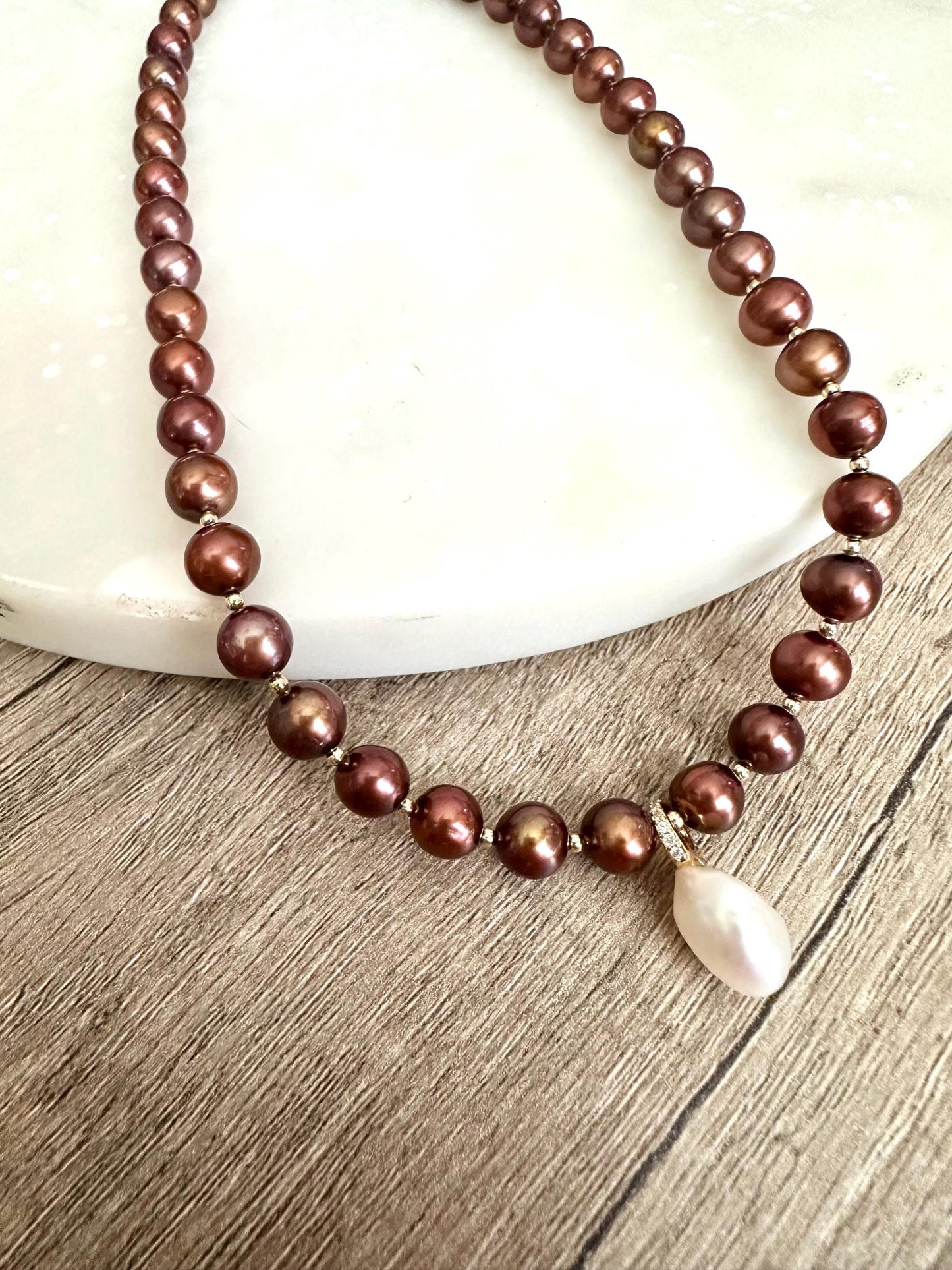 Brown Freshwater Pearl Beaded Necklace -Gift-Wedding-Bridesmaid