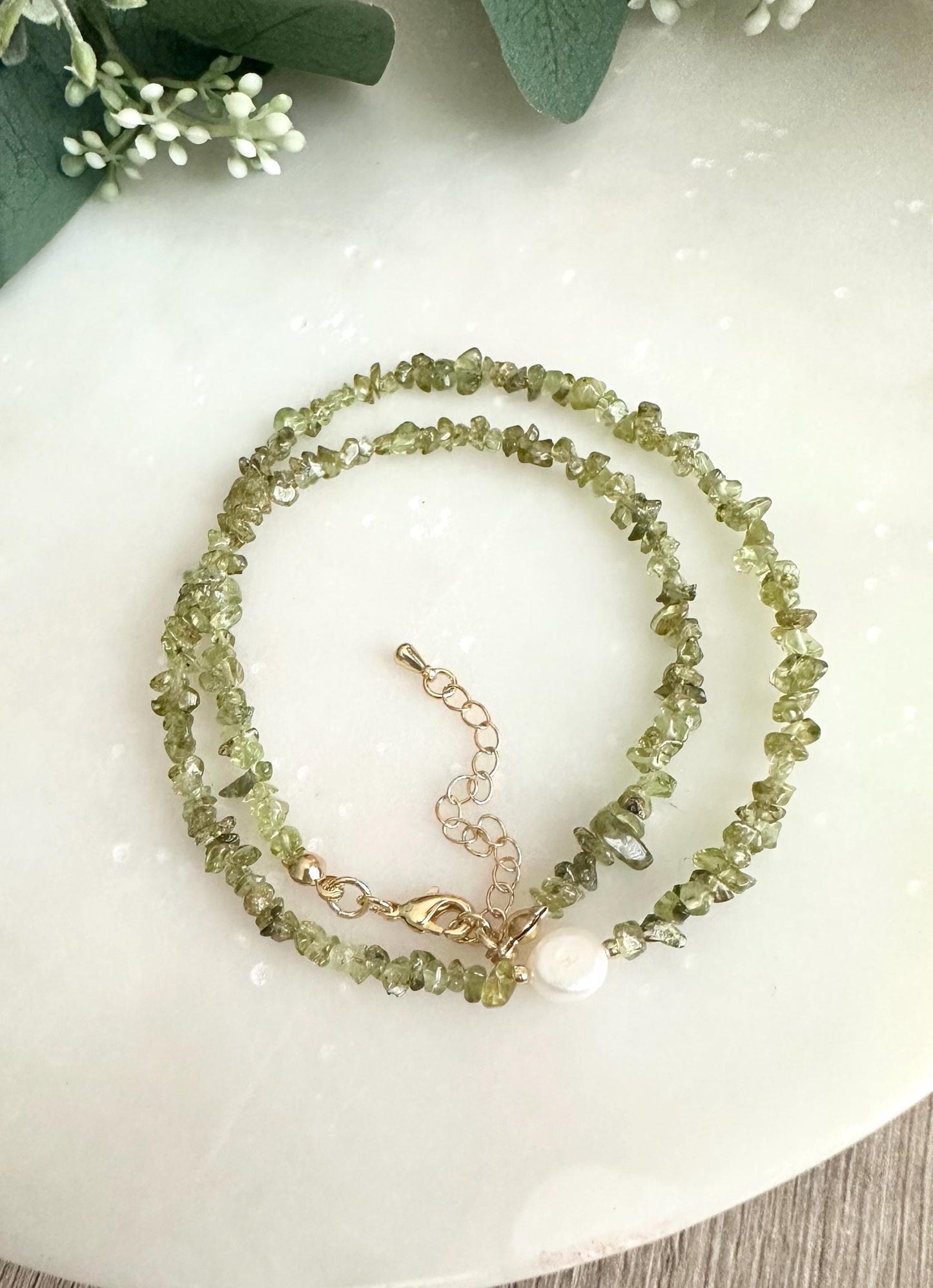 Peridot with a Freshwater Pearl Beaded Necklace -Gift-Wedding-Bridesmaid