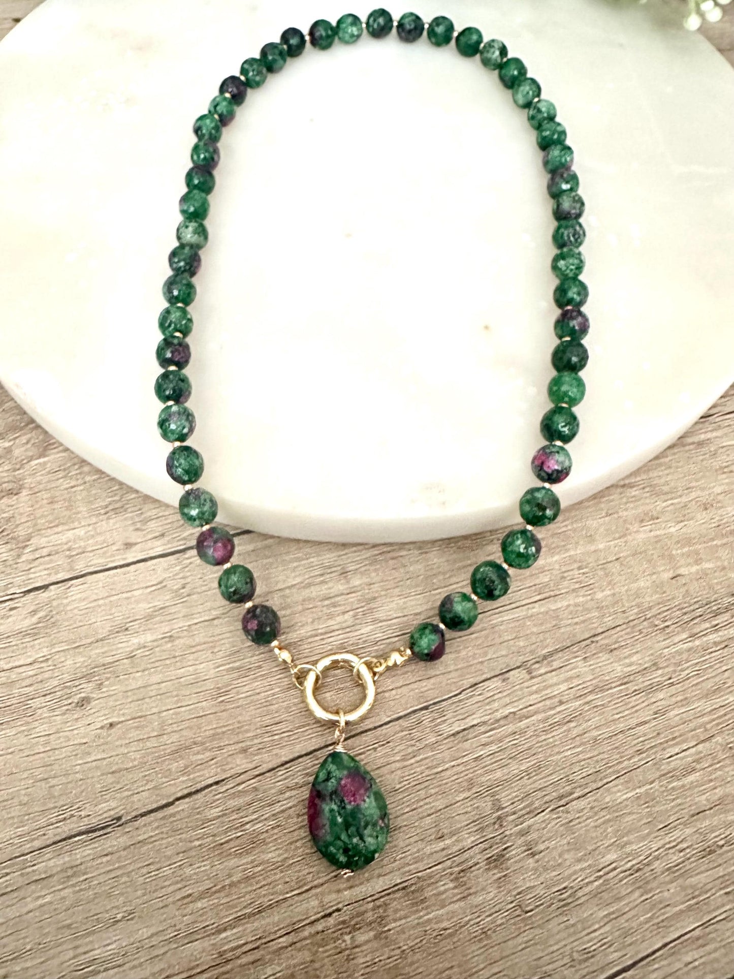 Ruby Zoisite Beaded Necklace with a Teardrop Pendant-Gift for Her-Wedding-Bridesmaid