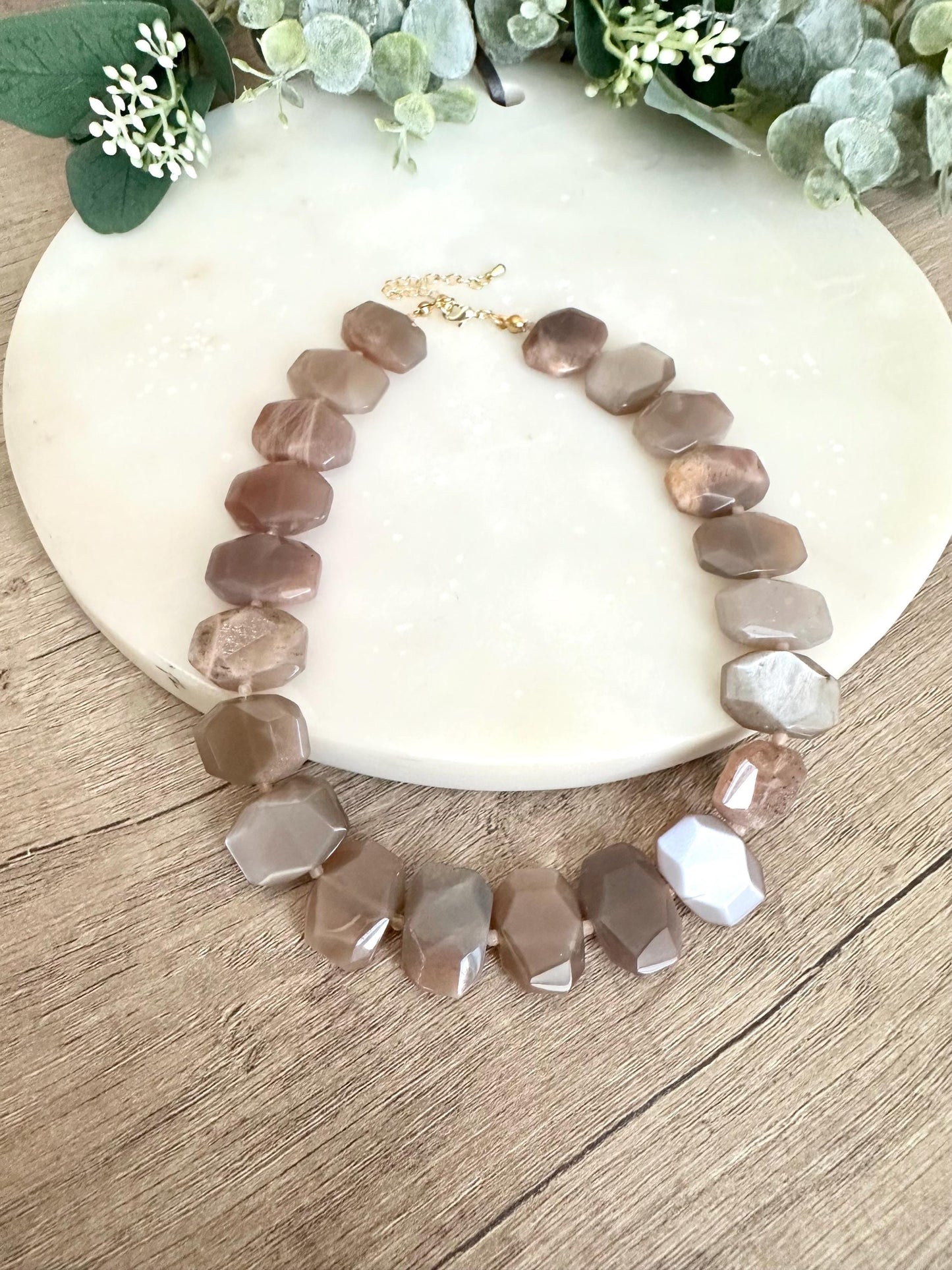 Peach Moonstone Beaded Necklace- Chunky Necklace -Gift-Wedding-Bridesmaid