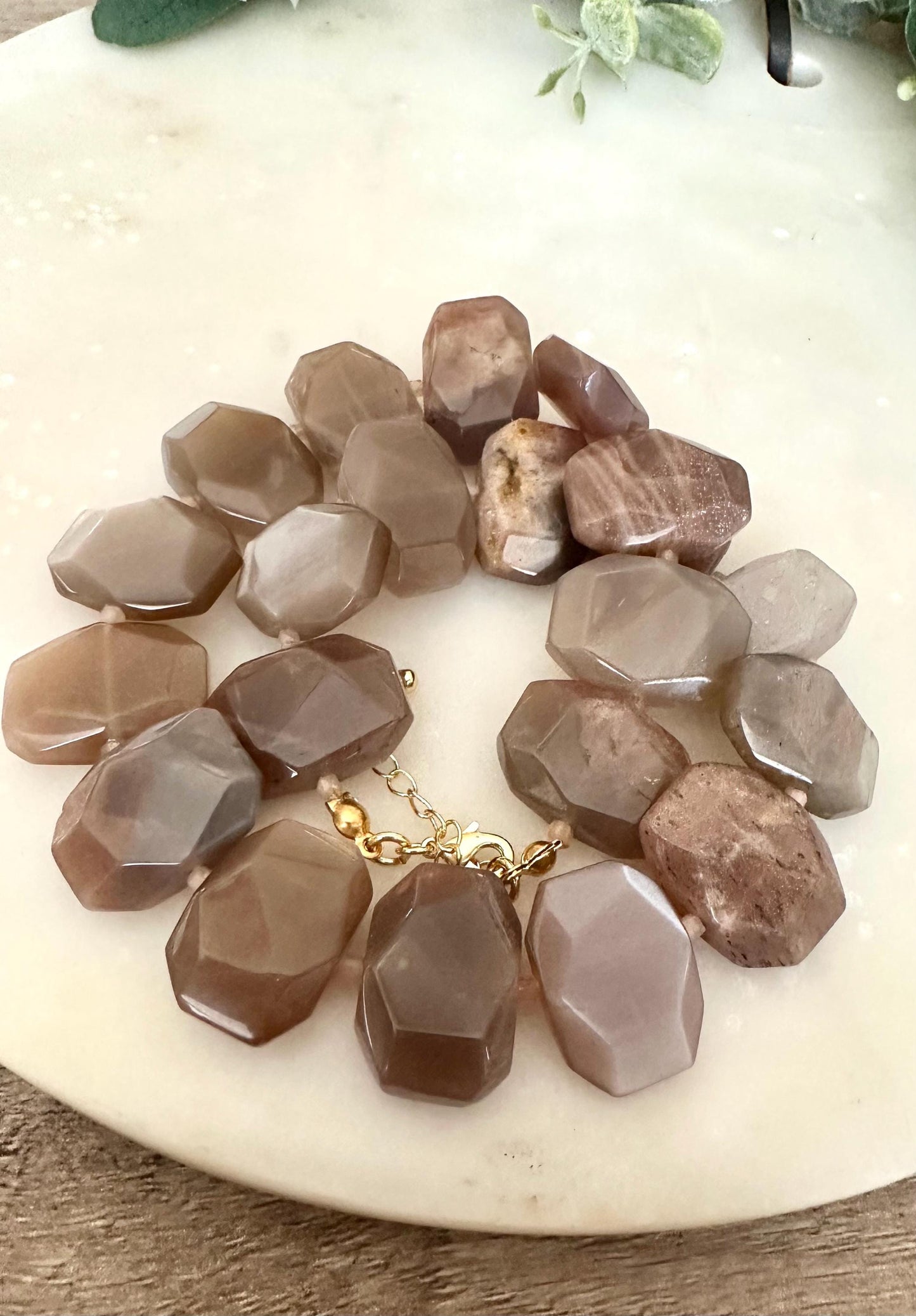 Peach Moonstone Beaded Necklace- Chunky Necklace -Gift-Wedding-Bridesmaid