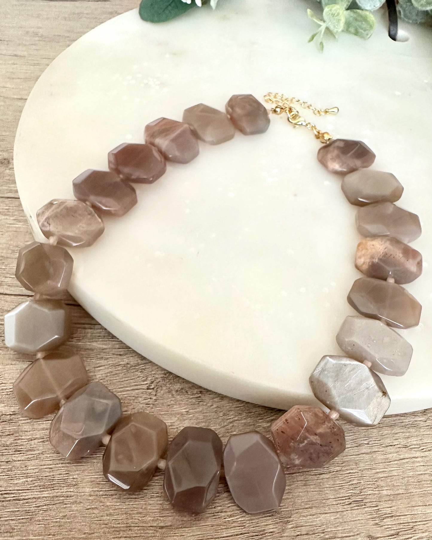 Peach Moonstone Beaded Necklace- Chunky Necklace -Gift-Wedding-Bridesmaid