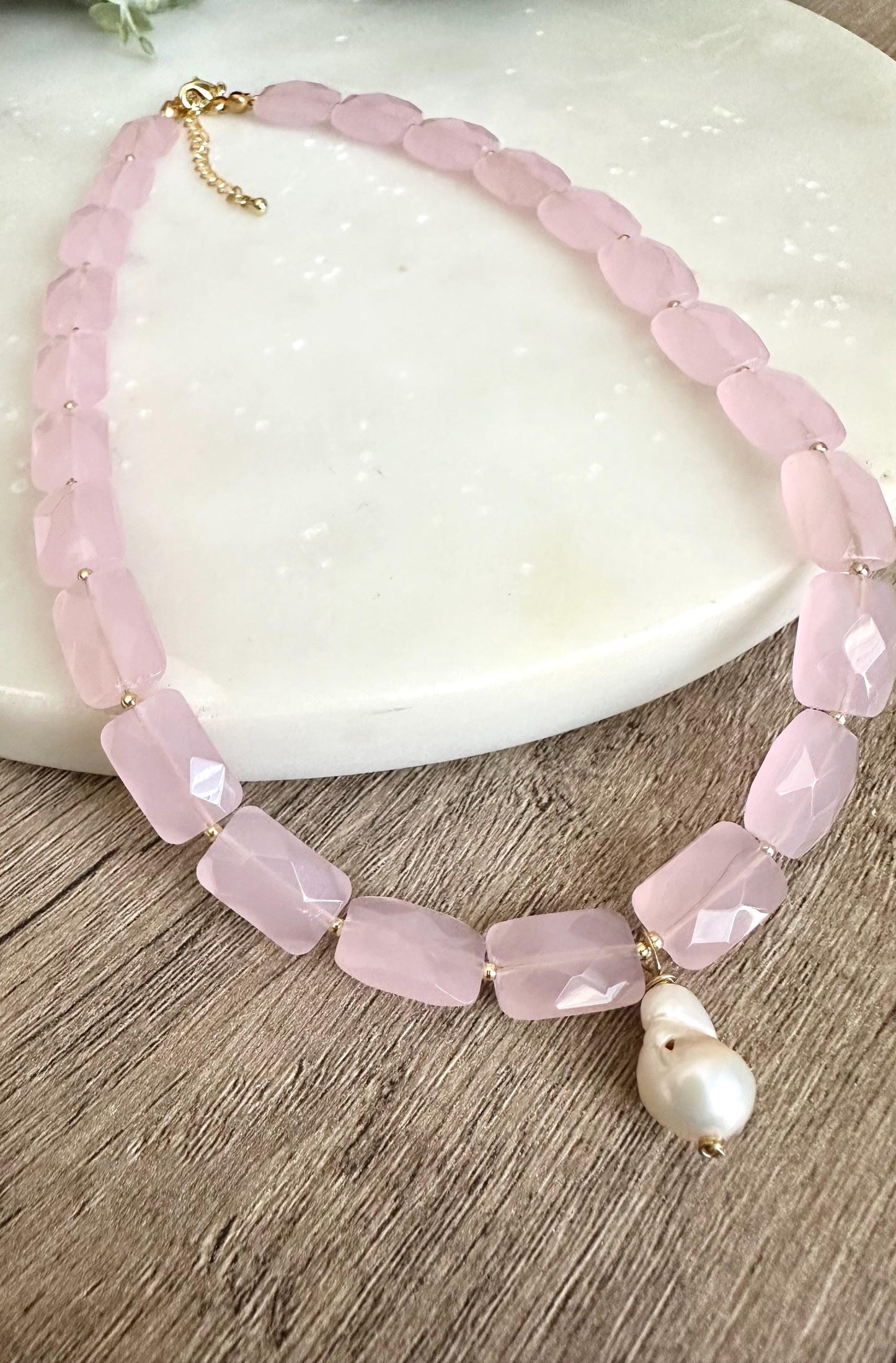 Pink Chalcedony Beaded Necklace- Gifts for her -Gift-Wedding-Bridesmaid