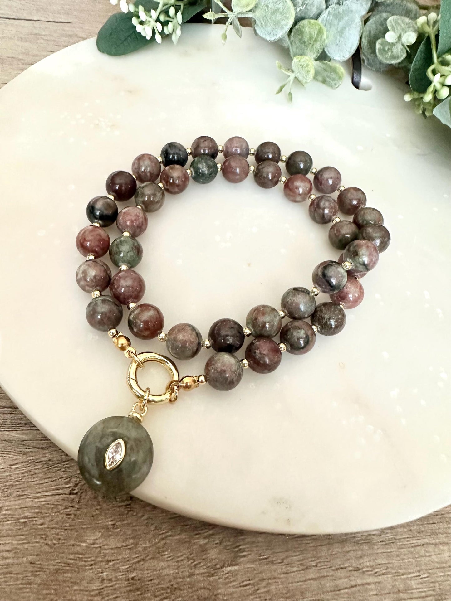 Red Green Garnet Beaded Necklace -Gift for Her-Wedding-Bridesmaid