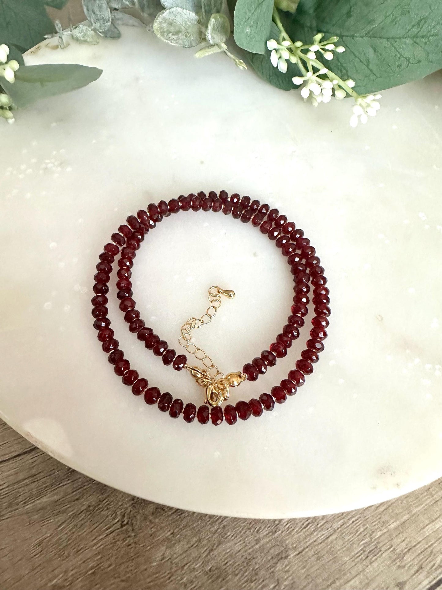 Ruby Quartz Beaded-Dainty Necklace-  Necklace -Gift-Wedding-Bridesmaid