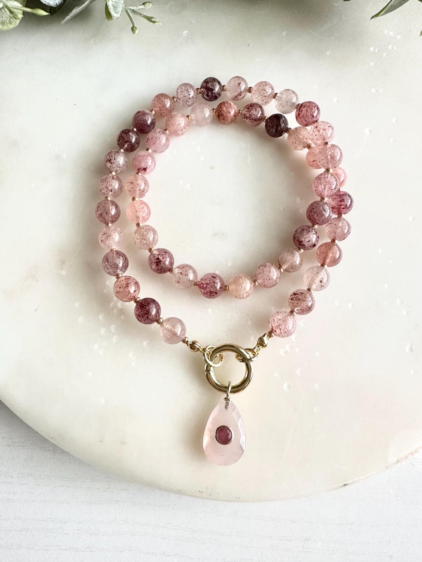 Strawberry Lepidocrocite Quartz Beaded Necklace -Gift-Wedding-Bridesmaid