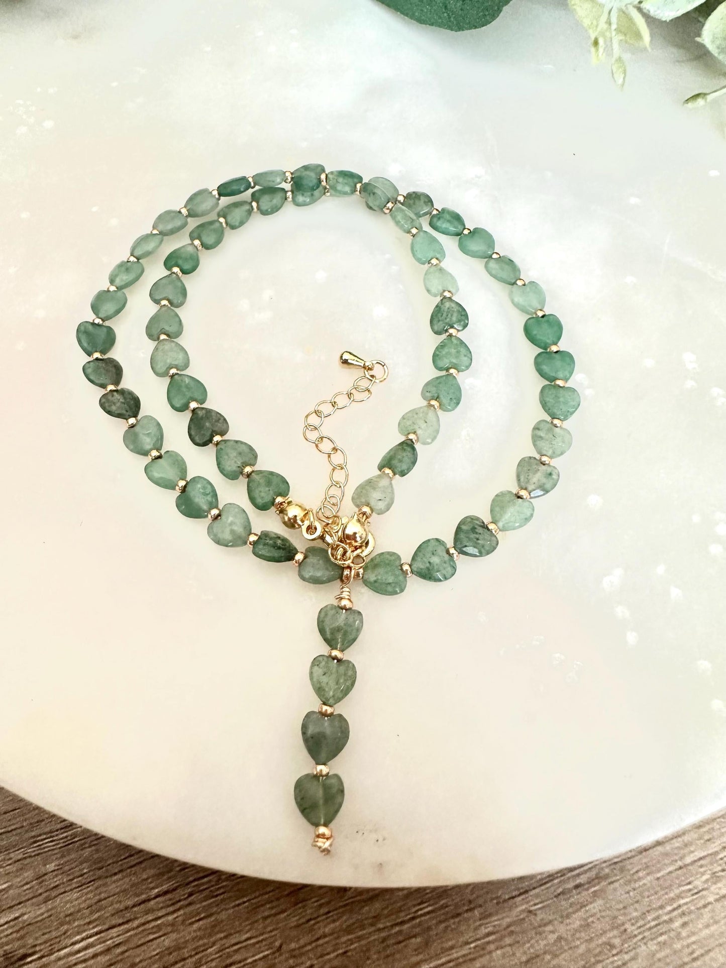 Aventurine Hearts Necklace-Gifts for Her - Y Necklace