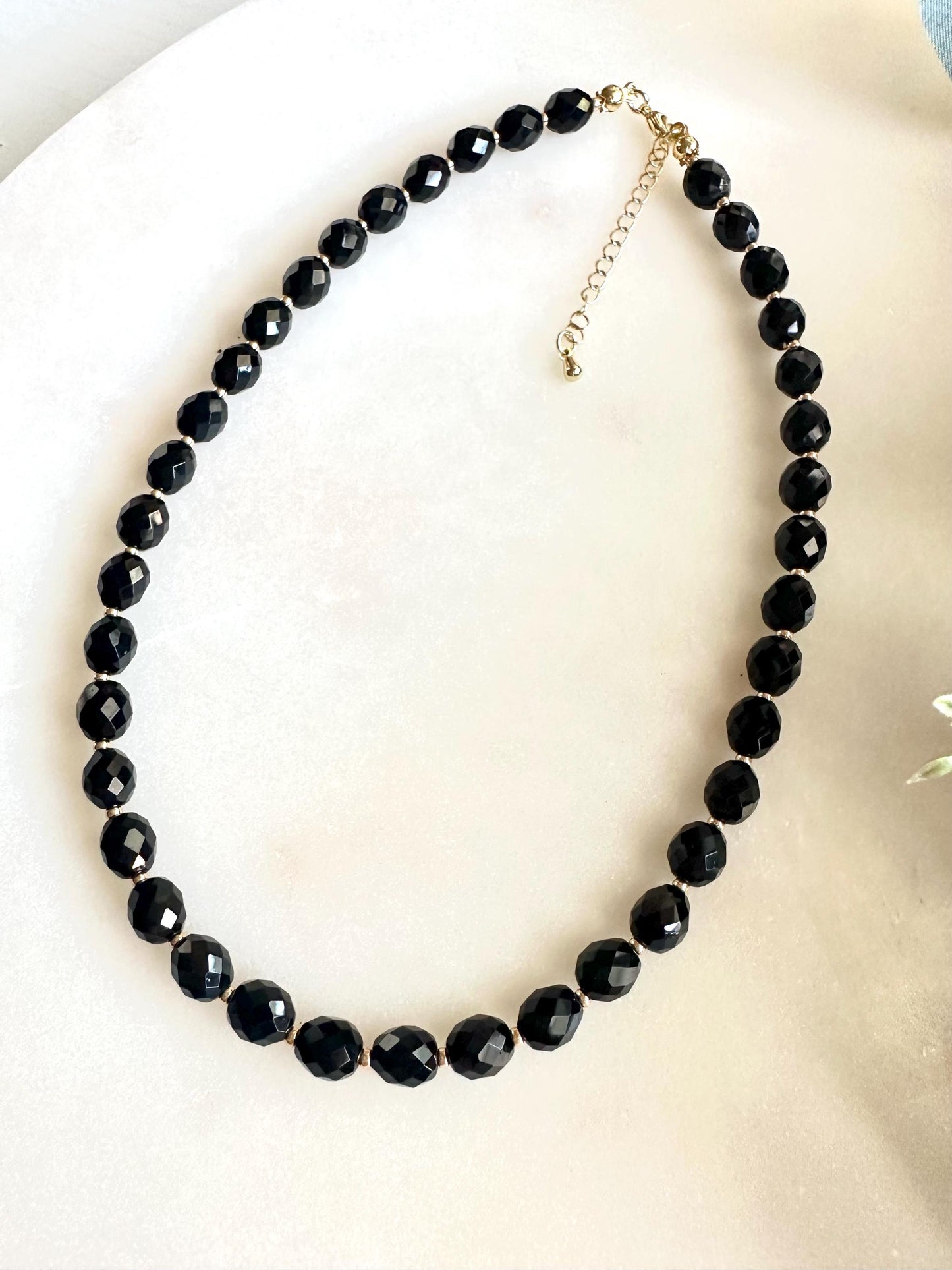Black Obsidian Faceted Necklace | 6x8mm Rice Beads | Gold Filled Clasp | Handmade Gemstone Necklace | Elegant Minimalist Jewelry
