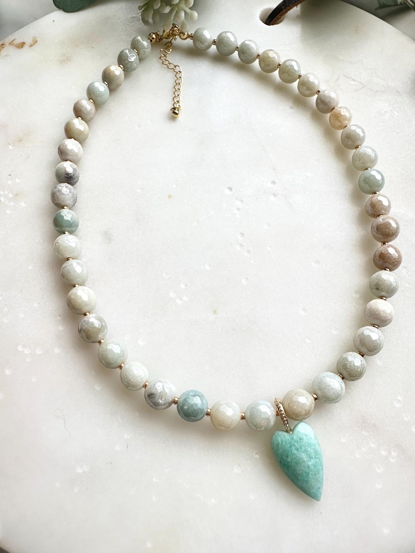Mystic Amazonite Necklace with Amazonite Heart Pendant | Faceted Gemstone Beaded Necklace | Handmade Calming Jewelry | Gift for Her