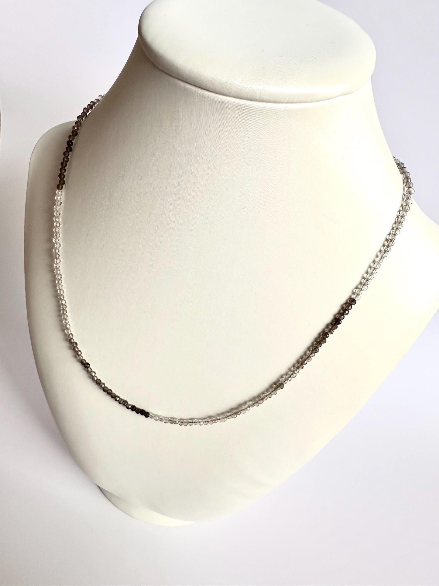 Ombre Smoky Quartz Necklace • 2mm Micro Faceted Gemstone • Dainty Layering Necklace • Minimalist Brown Crystal Strand • Gold Filled