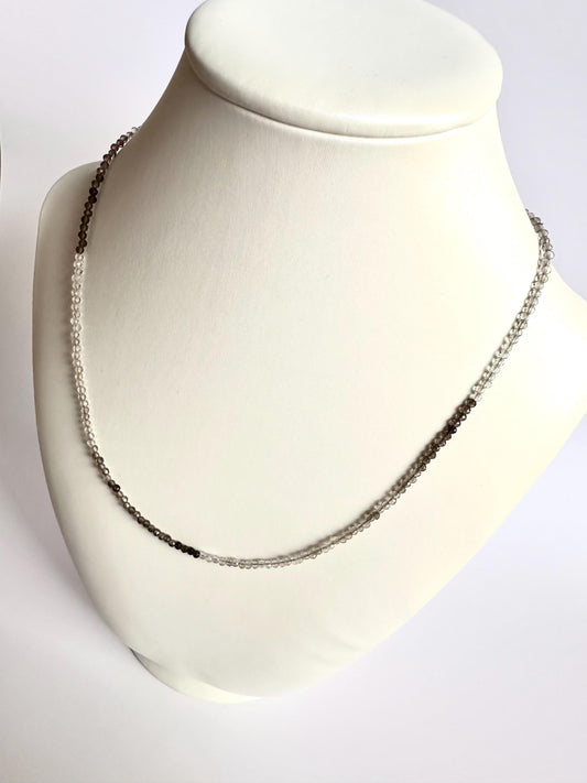 Ombre Smoky Quartz Necklace • 2mm Micro Faceted Gemstone • Dainty Layering Necklace • Minimalist Brown Crystal Strand • Gold Filled