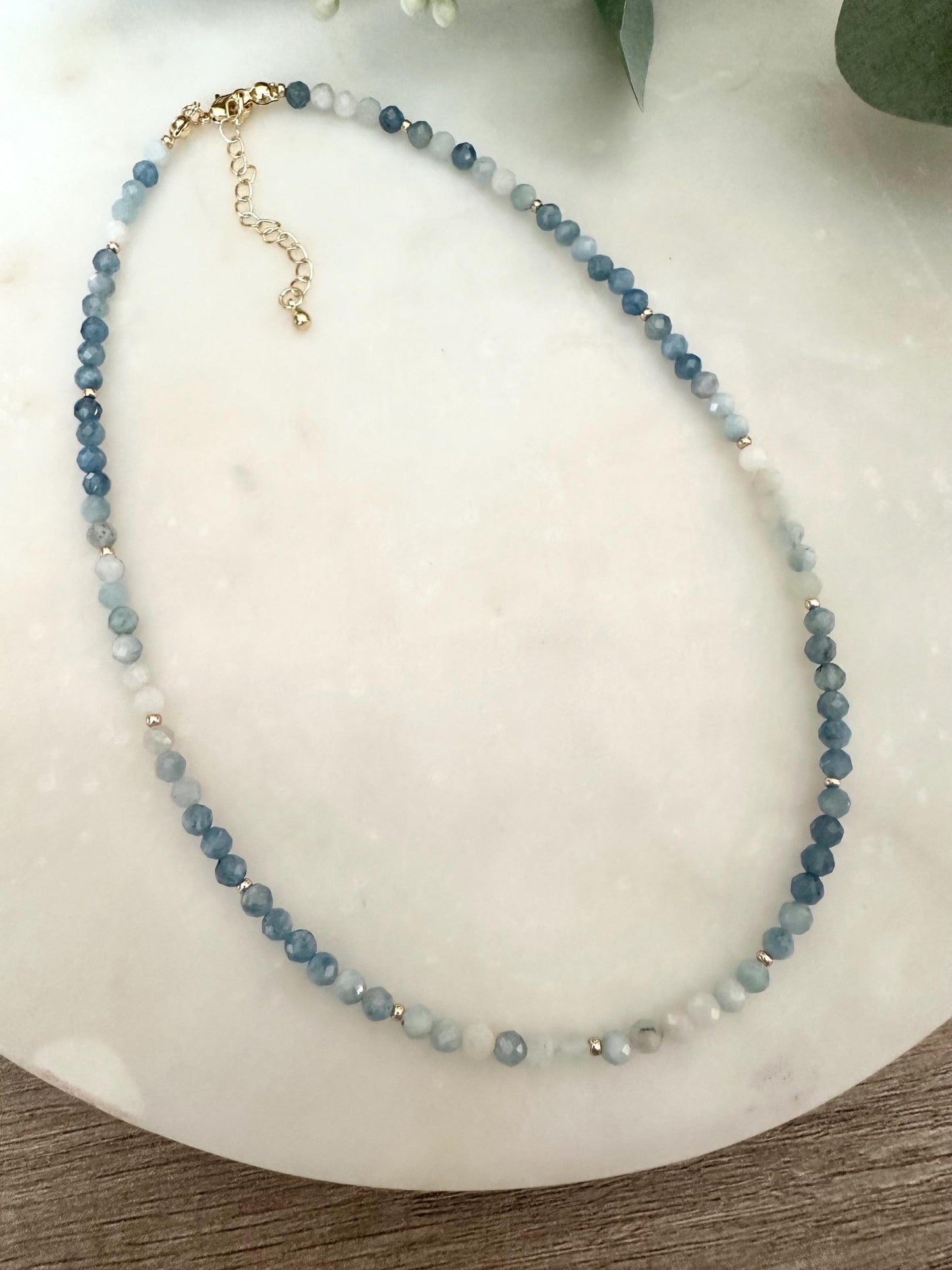 Dainty Aquamarine Necklace • Ombre Blue Gemstone Choker • March Birthstone Jewelry
