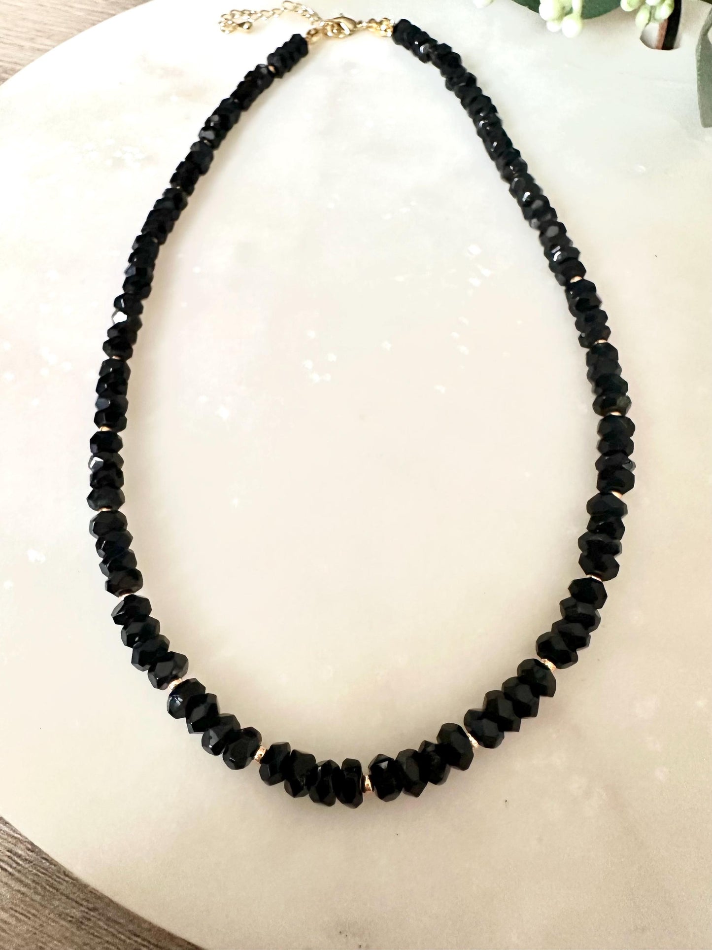 Faceted Black Onyx Beaded Necklace • Gold Filled Clasp
