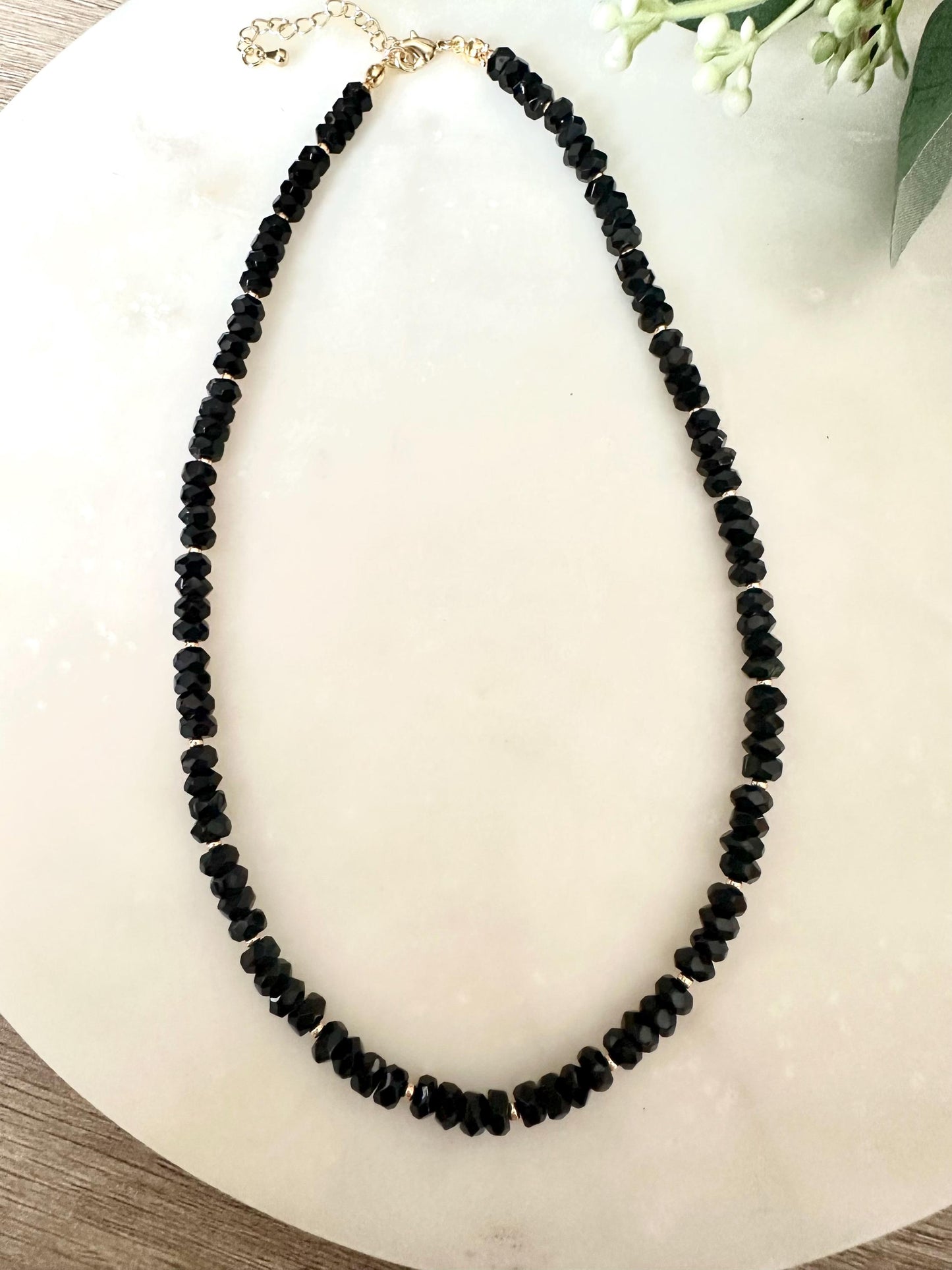Faceted Black Onyx Beaded Necklace • Gold Filled Clasp