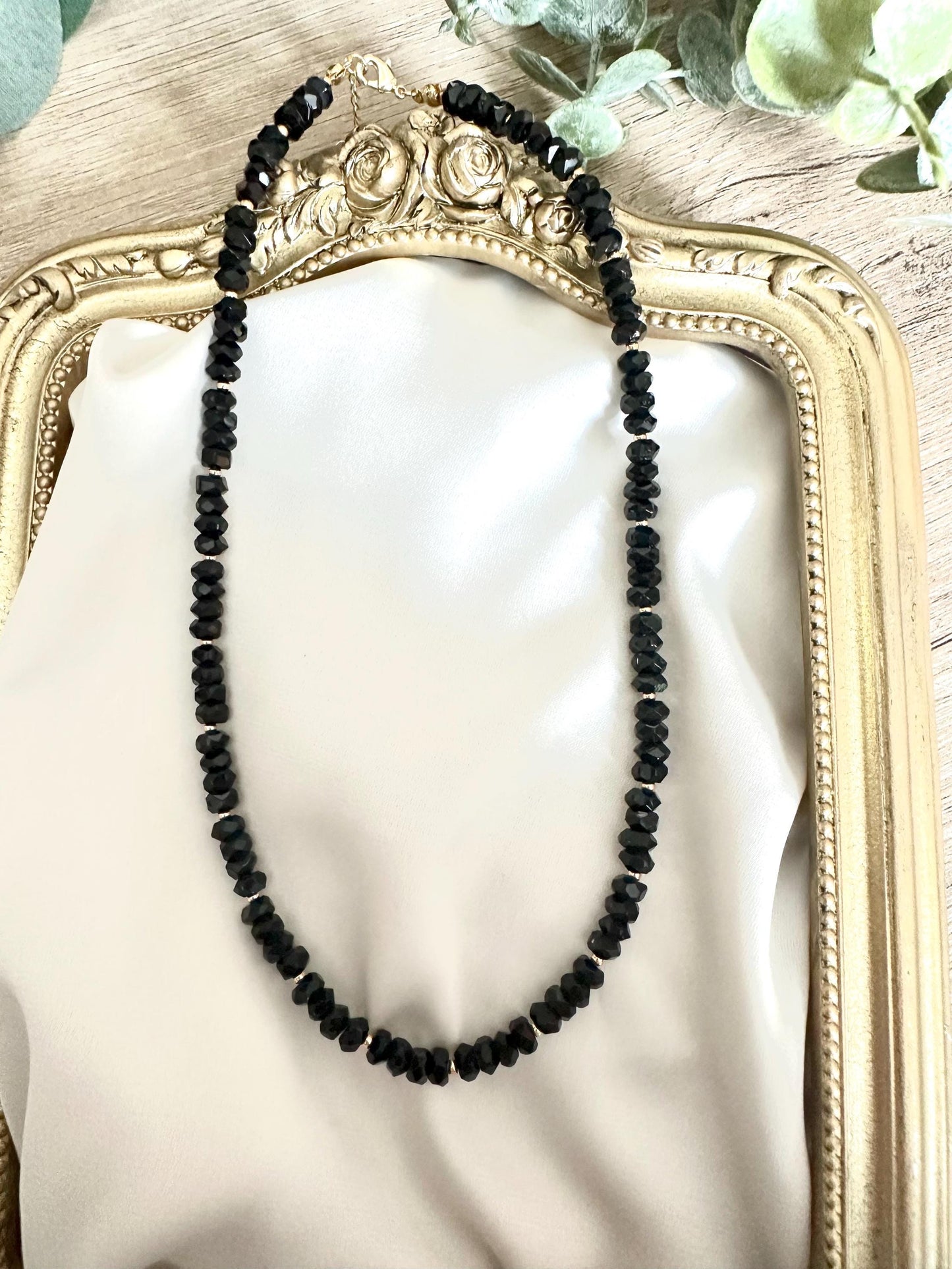 Faceted Black Onyx Beaded Necklace • Gold Filled Clasp