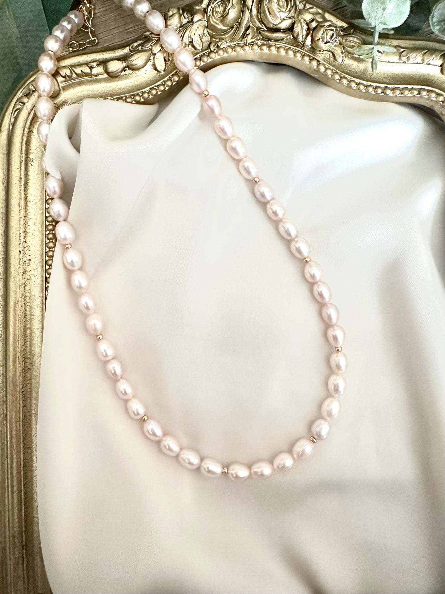 Light Pink Pearl Necklace | 5x6mm Freshwater Rice Pearls