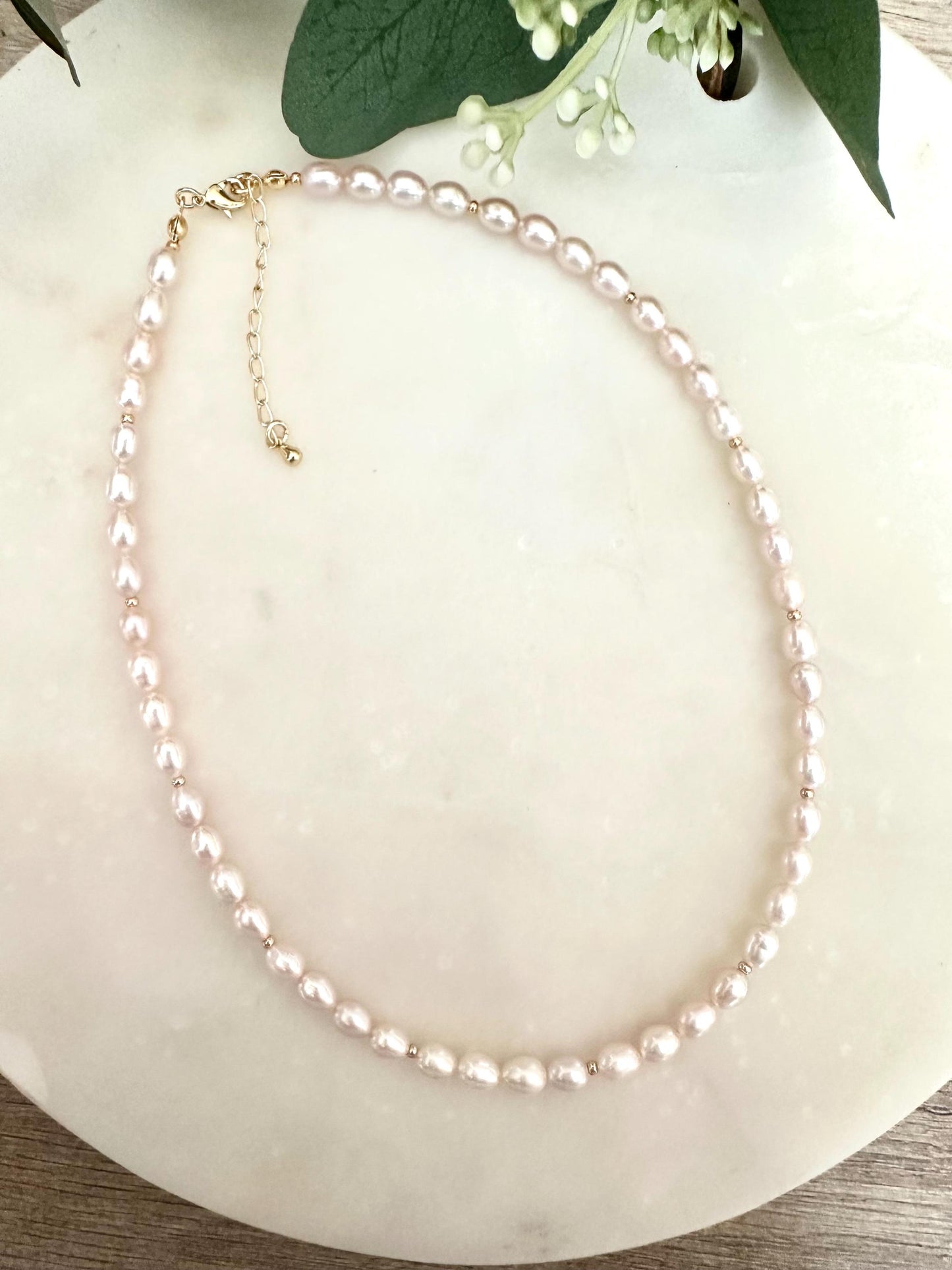 Light Pink Pearl Necklace | 5x6mm Freshwater Rice Pearls