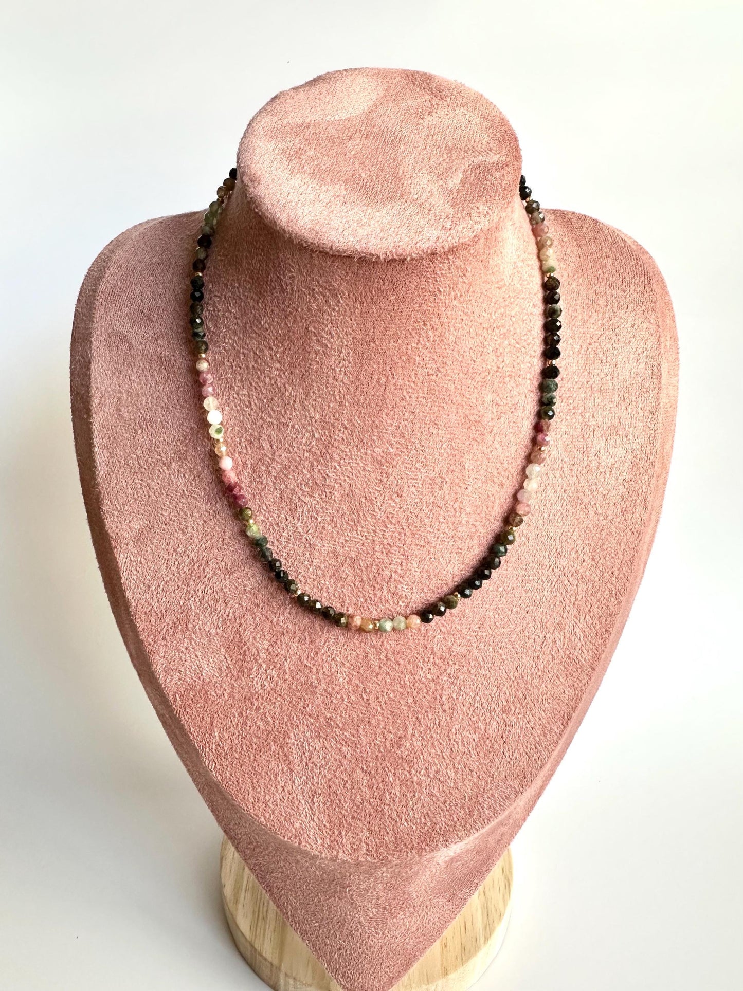 Multicolor Tourmaline Necklace • 4mm Faceted Gemstone Beads • Dainty Layering Necklace • Gold Filled Clasp • October Birthstone Jewelry