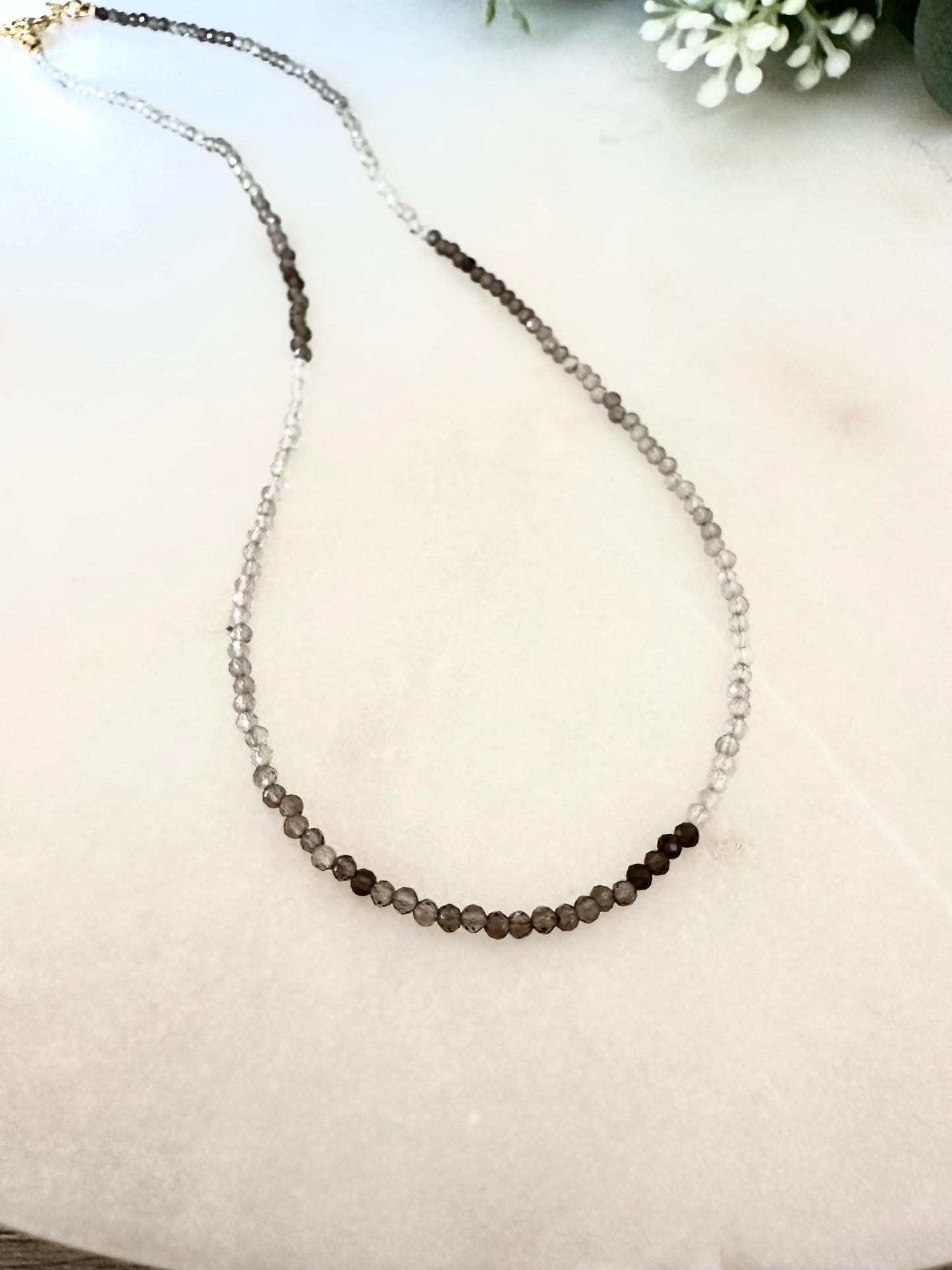 Ombre Smoky Quartz Necklace • 2mm Micro Faceted Gemstone • Dainty Layering Necklace • Minimalist Brown Crystal Strand • Gold Filled