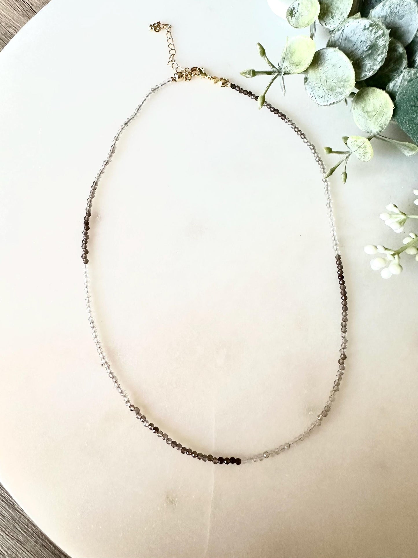 Ombre Smoky Quartz Necklace • 2mm Micro Faceted Gemstone • Dainty Layering Necklace • Minimalist Brown Crystal Strand • Gold Filled