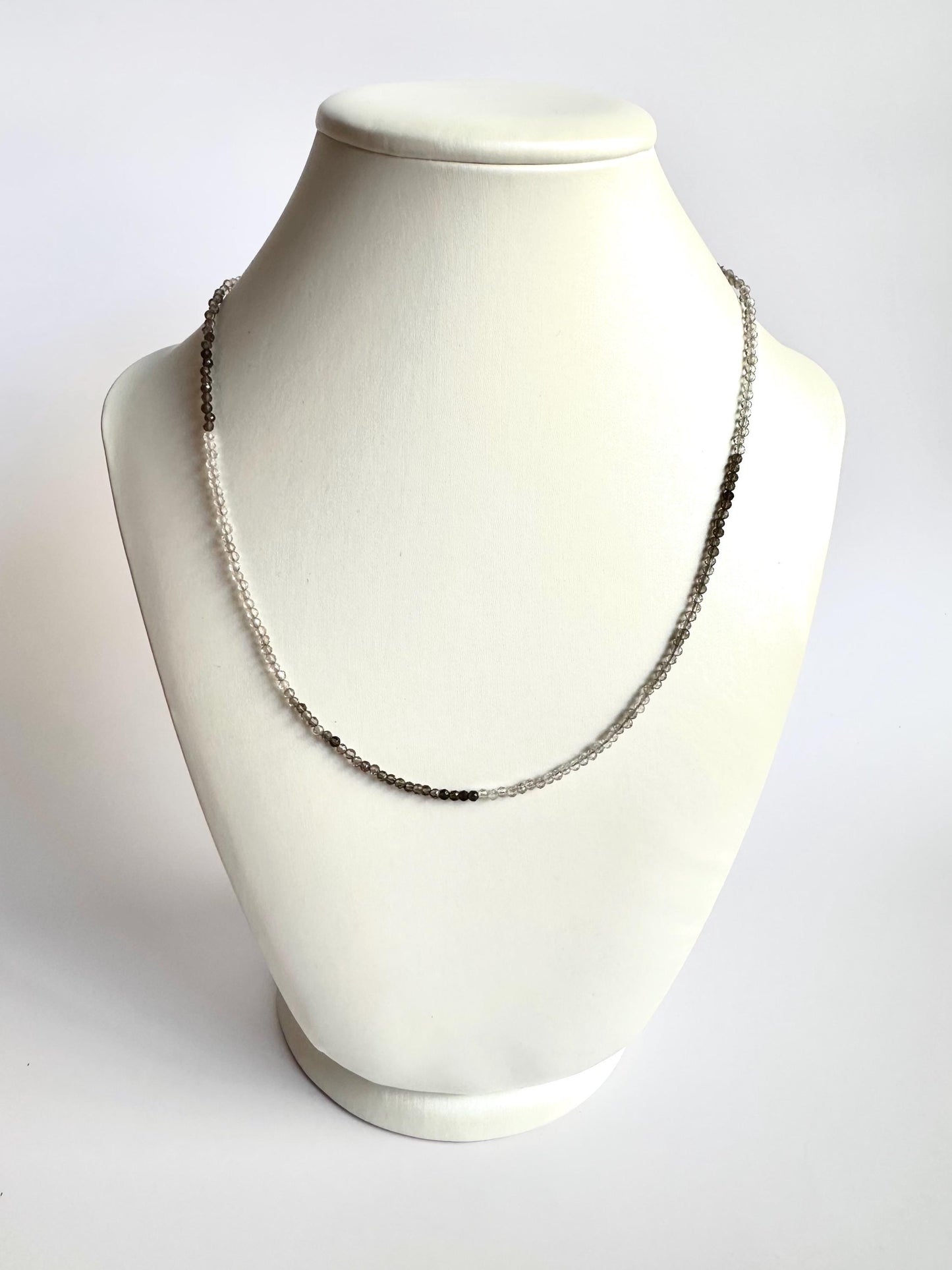 Ombre Smoky Quartz Necklace • 2mm Micro Faceted Gemstone • Dainty Layering Necklace • Minimalist Brown Crystal Strand • Gold Filled