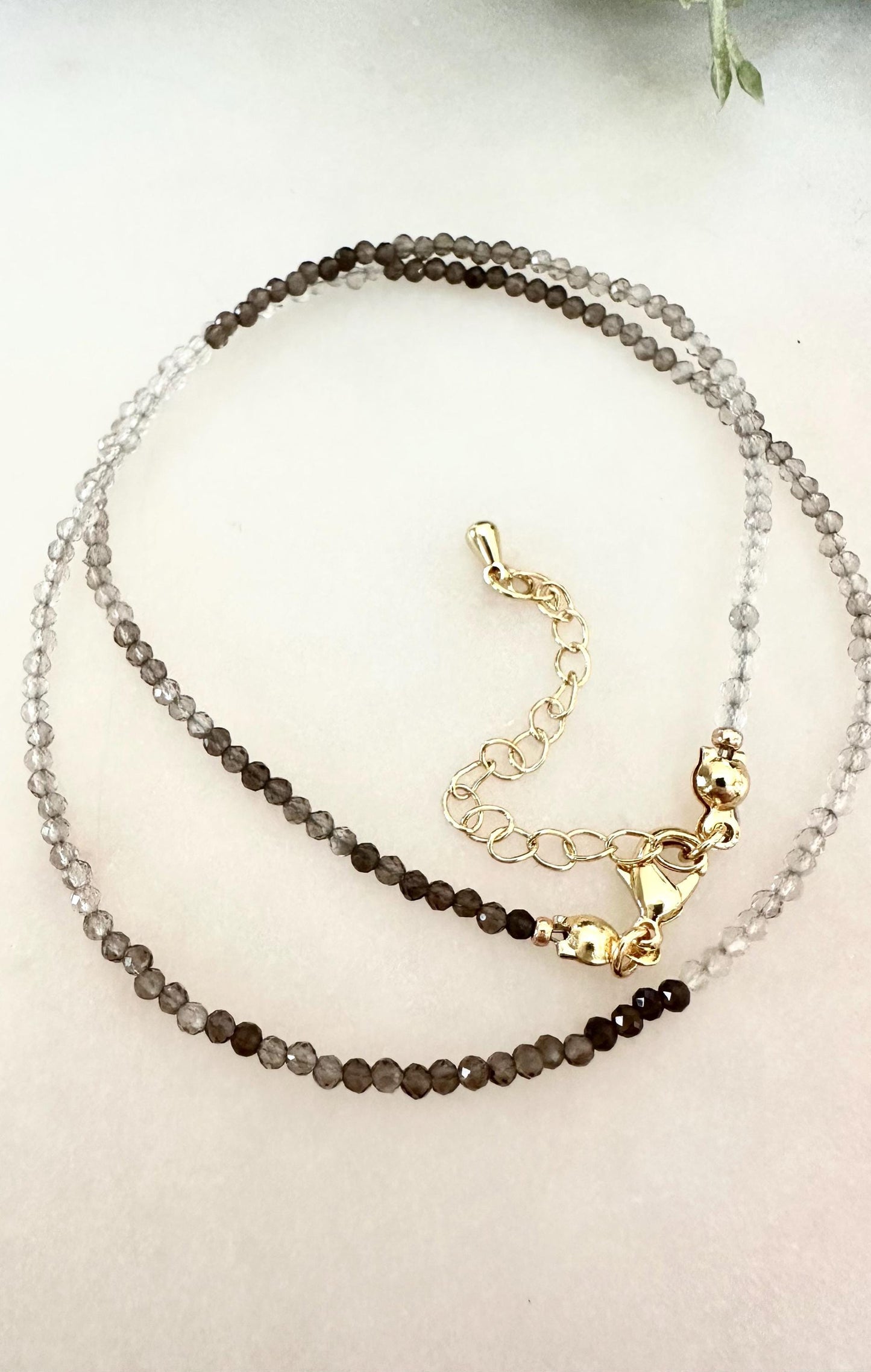 Ombre Smoky Quartz Necklace • 2mm Micro Faceted Gemstone • Dainty Layering Necklace • Minimalist Brown Crystal Strand • Gold Filled