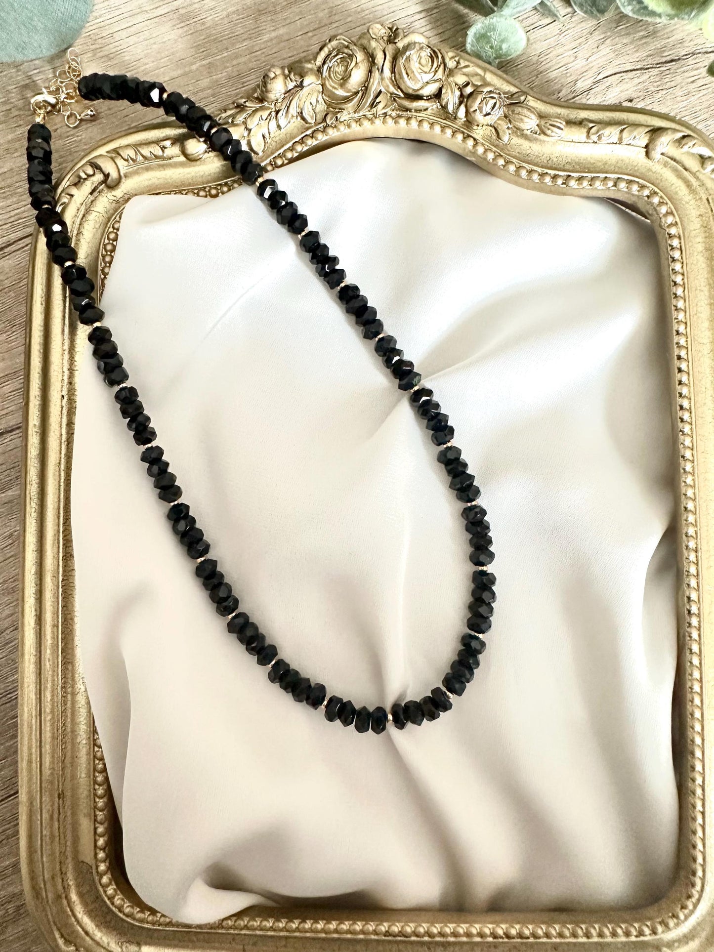 Faceted Black Onyx Beaded Necklace • Gold Filled Clasp