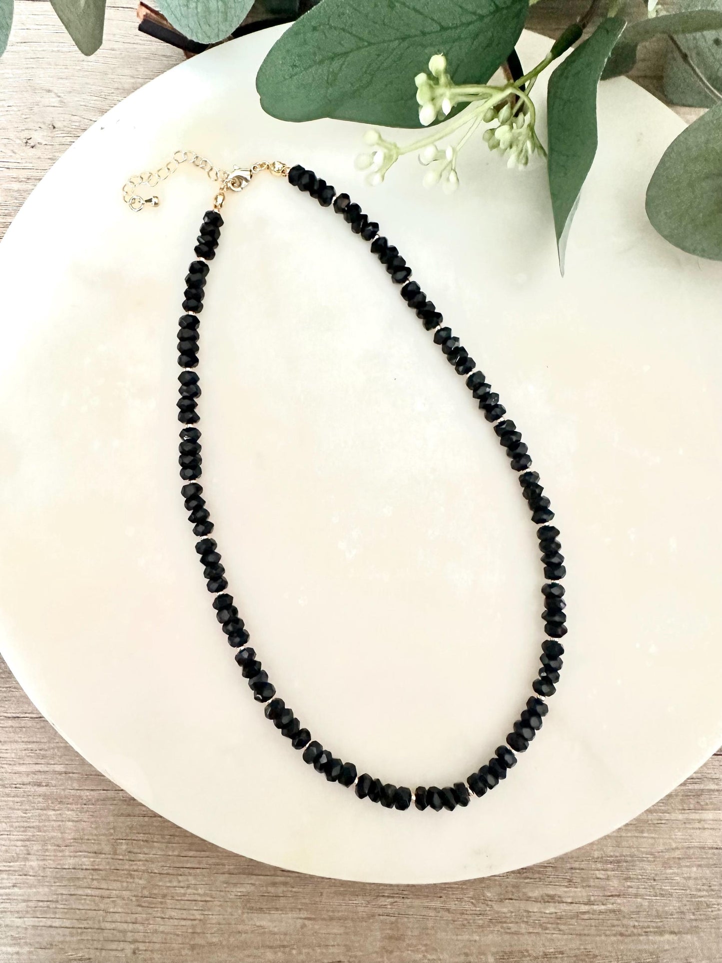 Black Onyx Beaded Necklace • Faceted Onyx Layering Necklace • Gold Filled Clasp • Simple Black Gemstone Necklace • Handmade Jewelry
