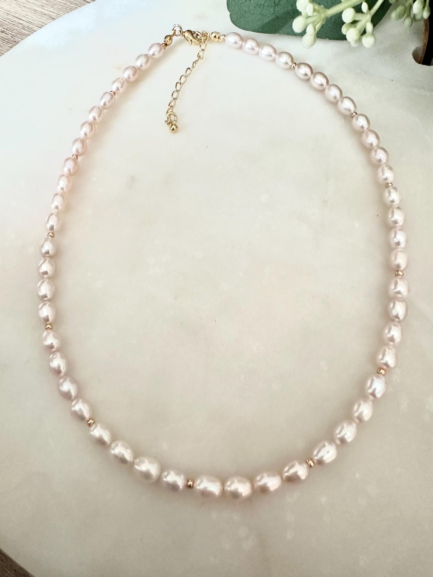 Classic Light Pink Pearl Necklace | 5x6mm Freshwater Pearls | Delicate Bridal Jewelry l Gift for her
