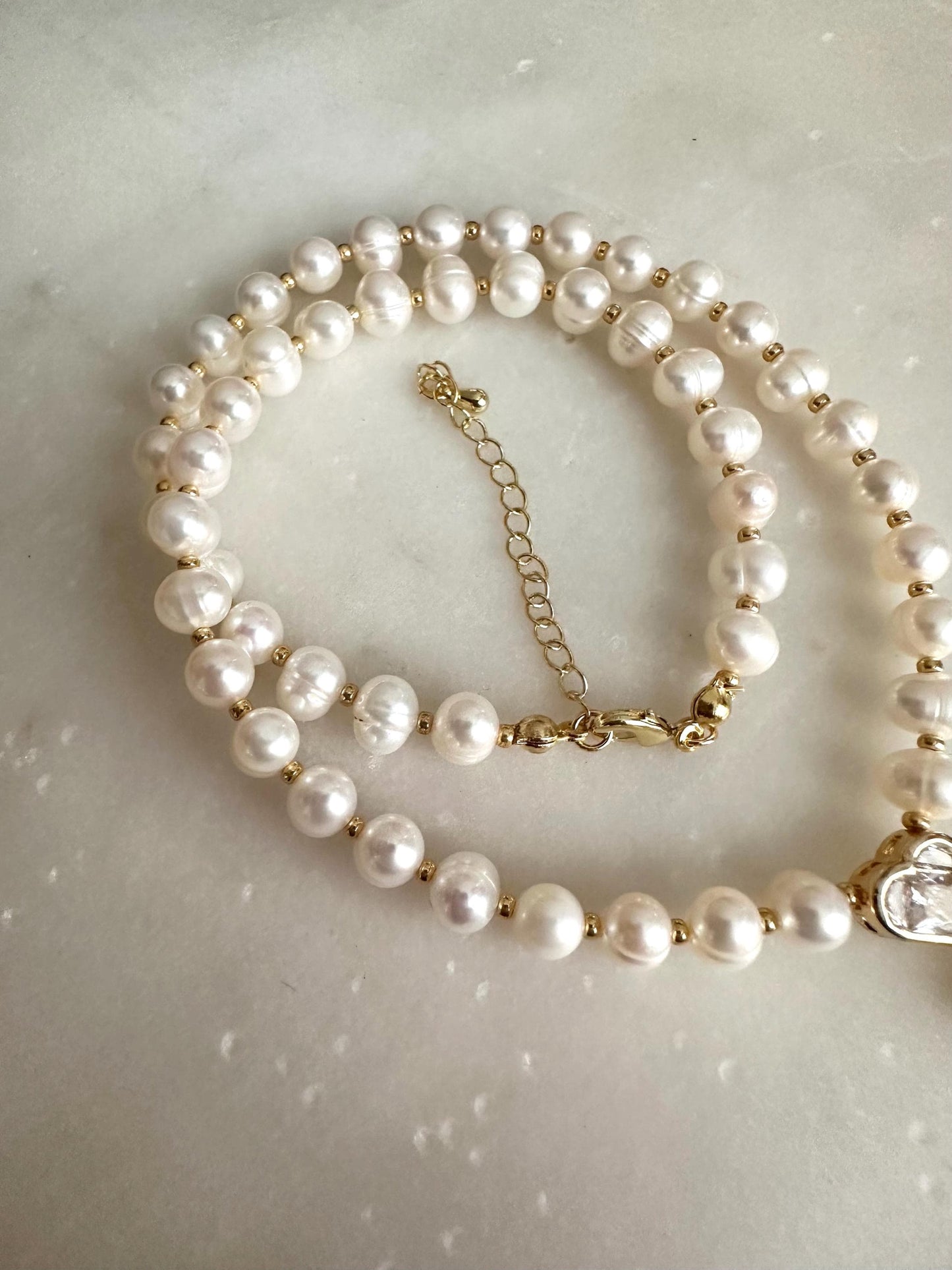 Freshwater Pearl Heart Necklace, Gold Heart Drop Necklace, Dainty Pearl Necklace, Romantic Pearl Jewelry, Bridal Necklace, Gift for Her