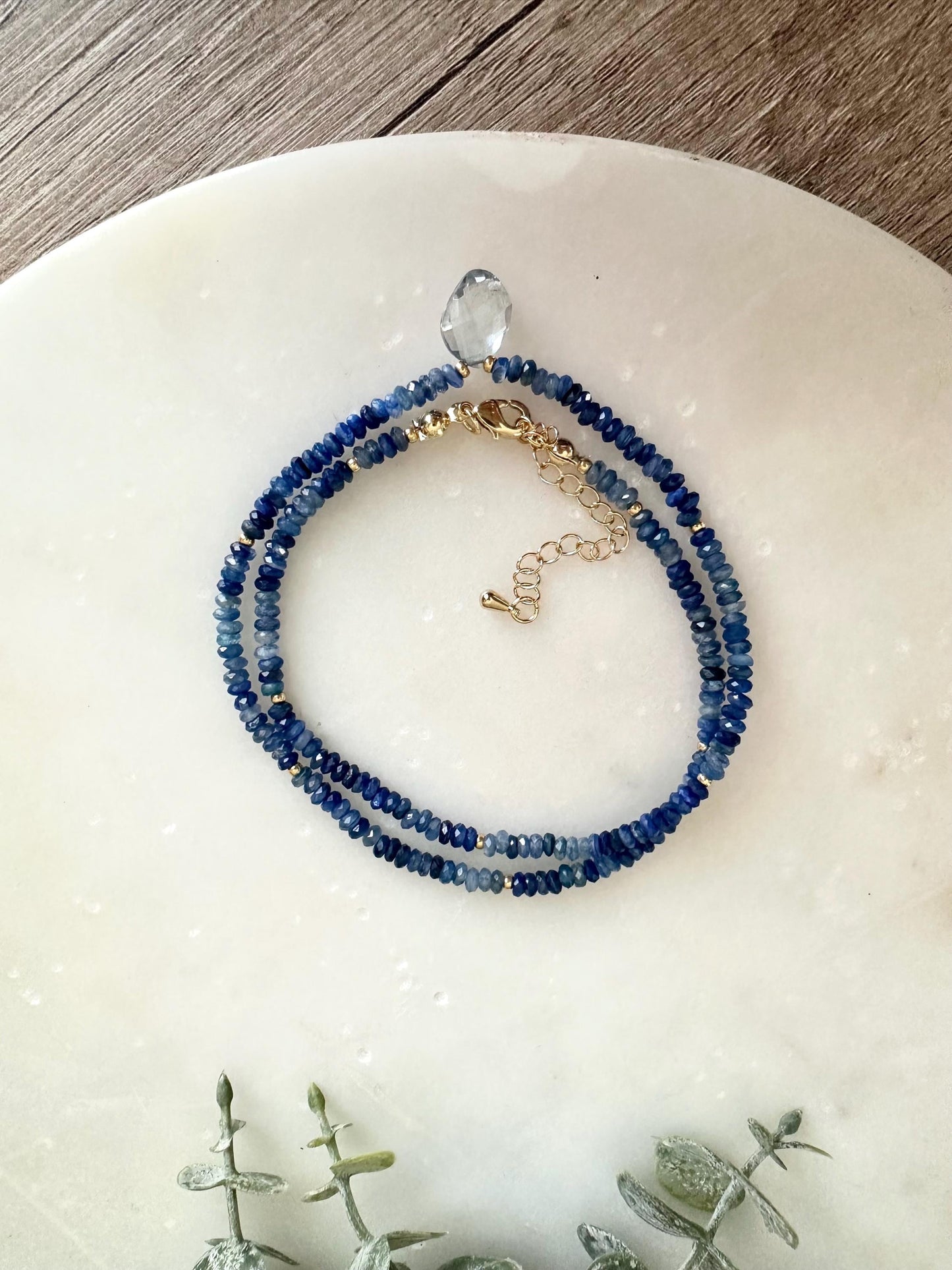 Kyanite Necklace with Blue Quartz Pendant, Dainty Blue Gemstone Necklace, Gold Filled Minimalist Layering Necklace, Handmade Jewelry