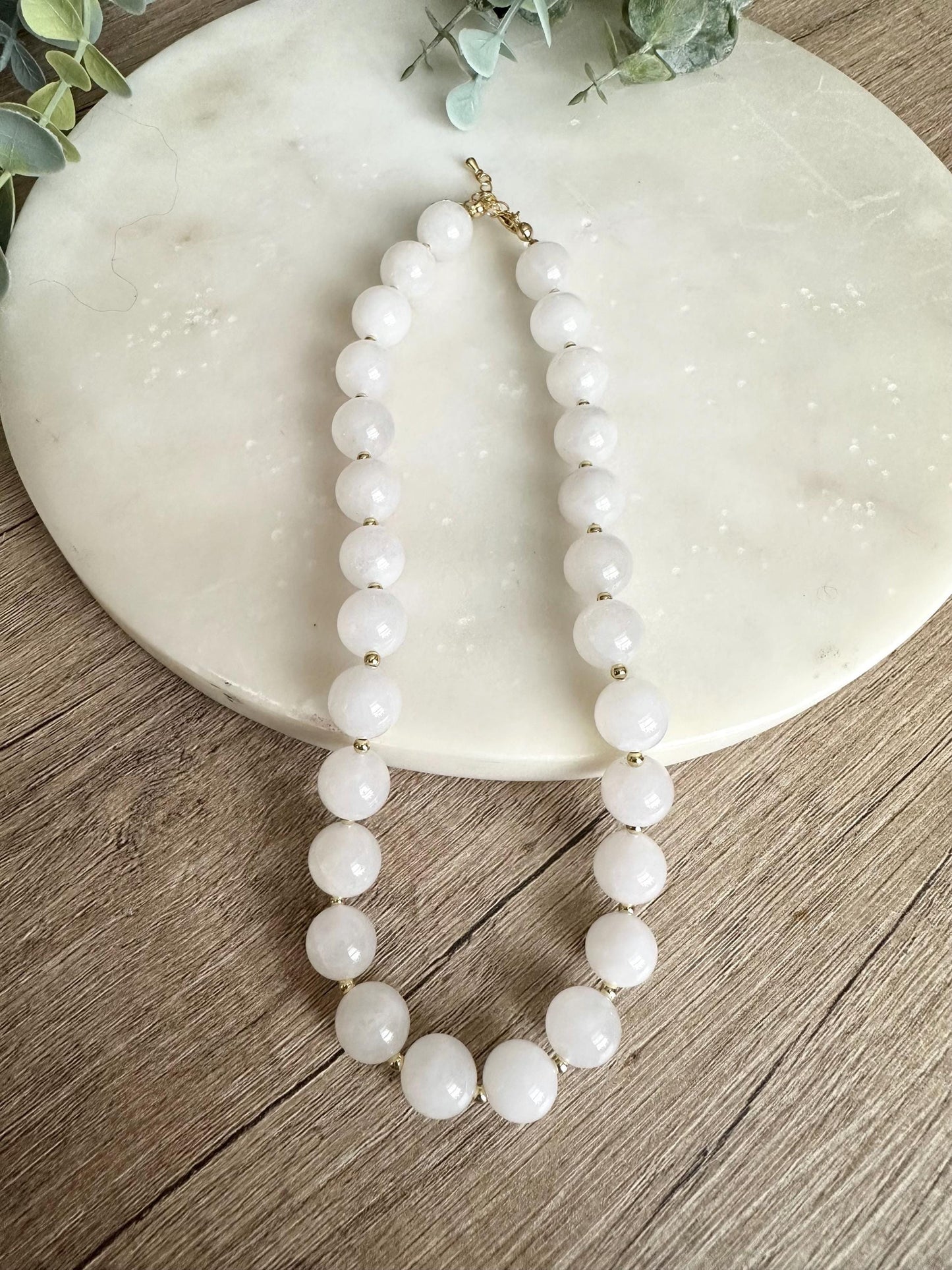 Natural White Jade Necklace 12mm, Chunky Beaded Necklace,  Statement Jewelry