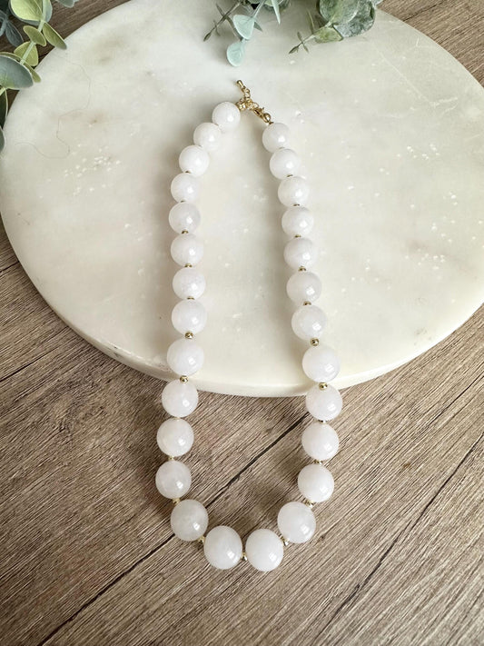 Natural White Jade Necklace 12mm, Chunky Beaded Necklace,  Statement Jewelry