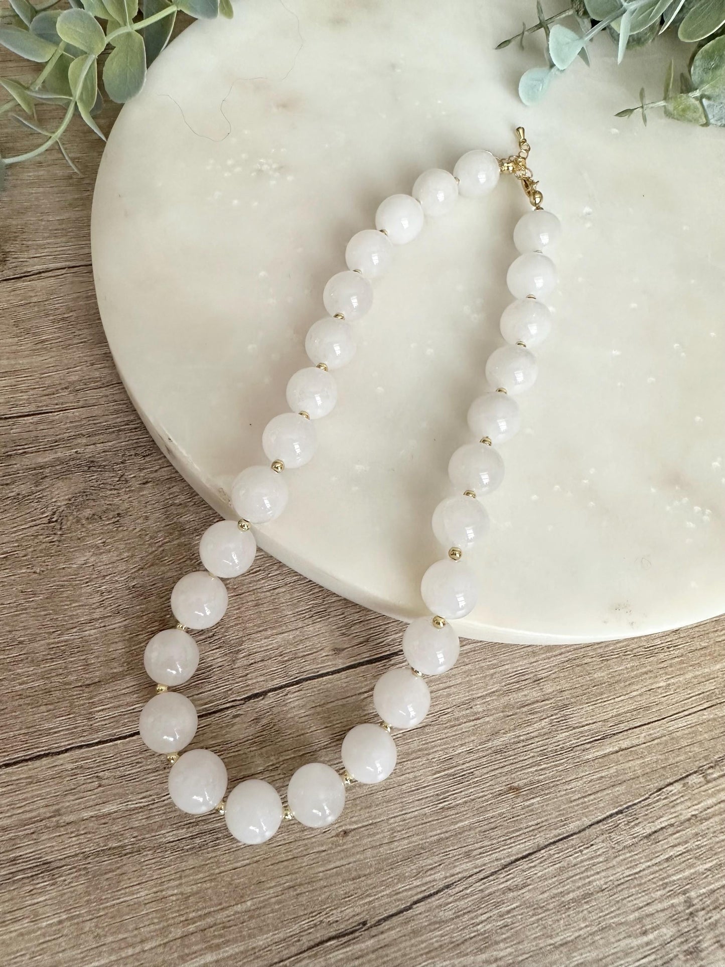 Natural White Jade Necklace 12mm, Chunky Beaded Necklace,  Statement Jewelry