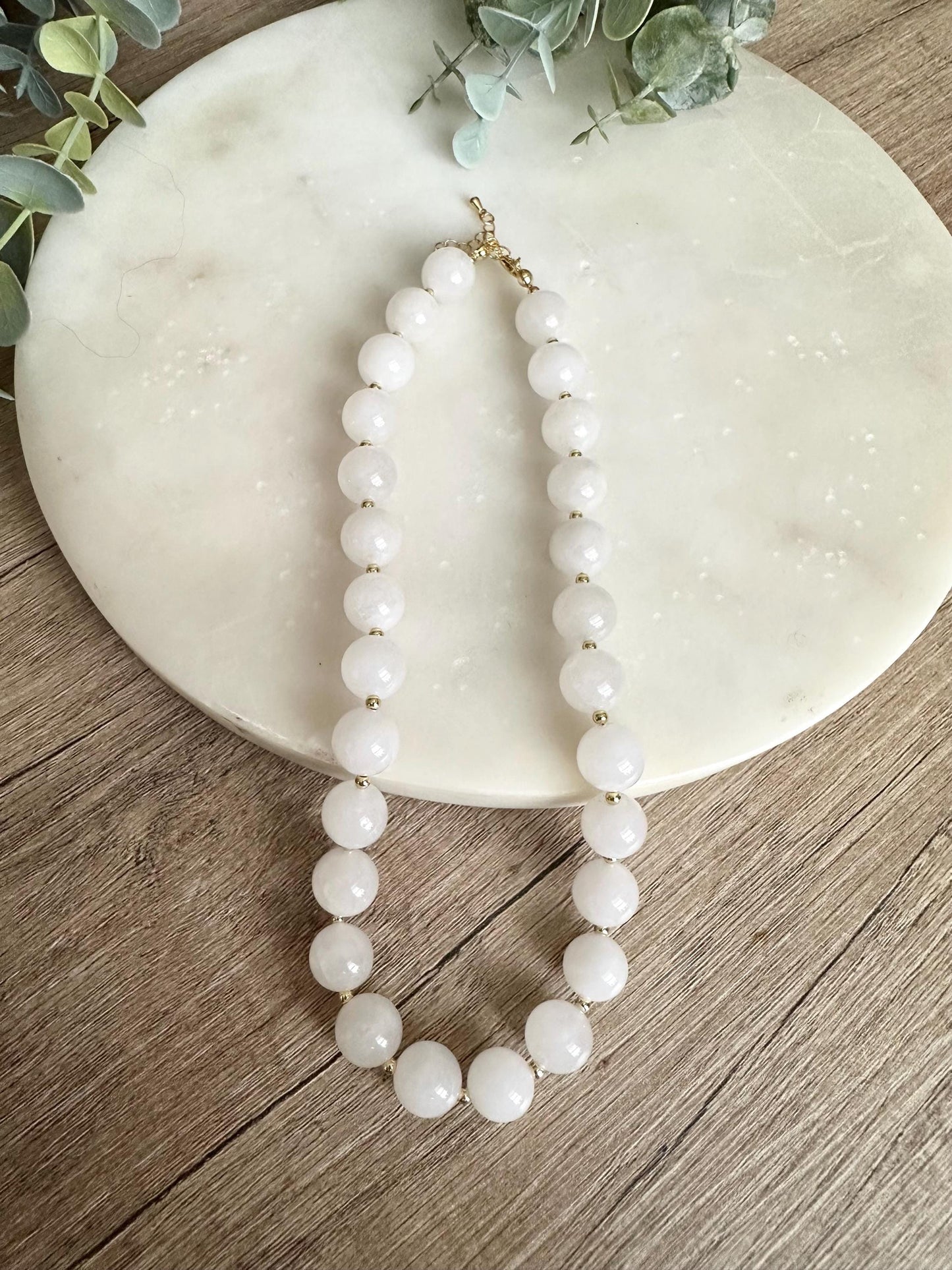 Natural White Jade Necklace 12mm, Chunky Beaded Necklace,  Statement Jewelry