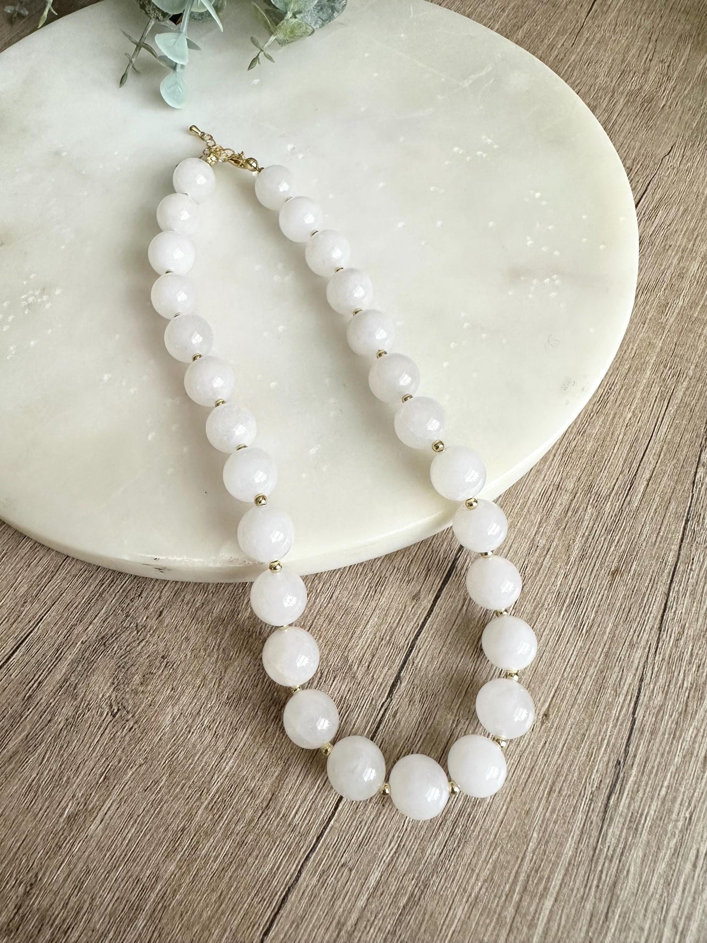 Natural White Jade Necklace 12mm, Chunky Beaded Necklace,  Statement Jewelry