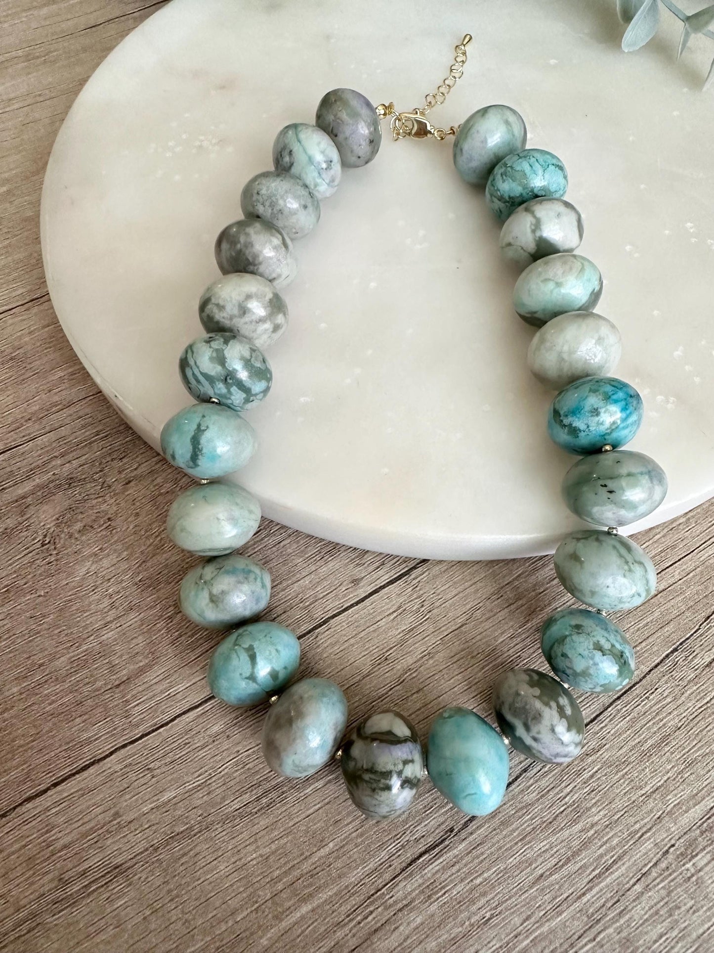 Chunky Jasper Necklace, 20mm Marbled Gemstone Beads, Gold Filled Clasp
