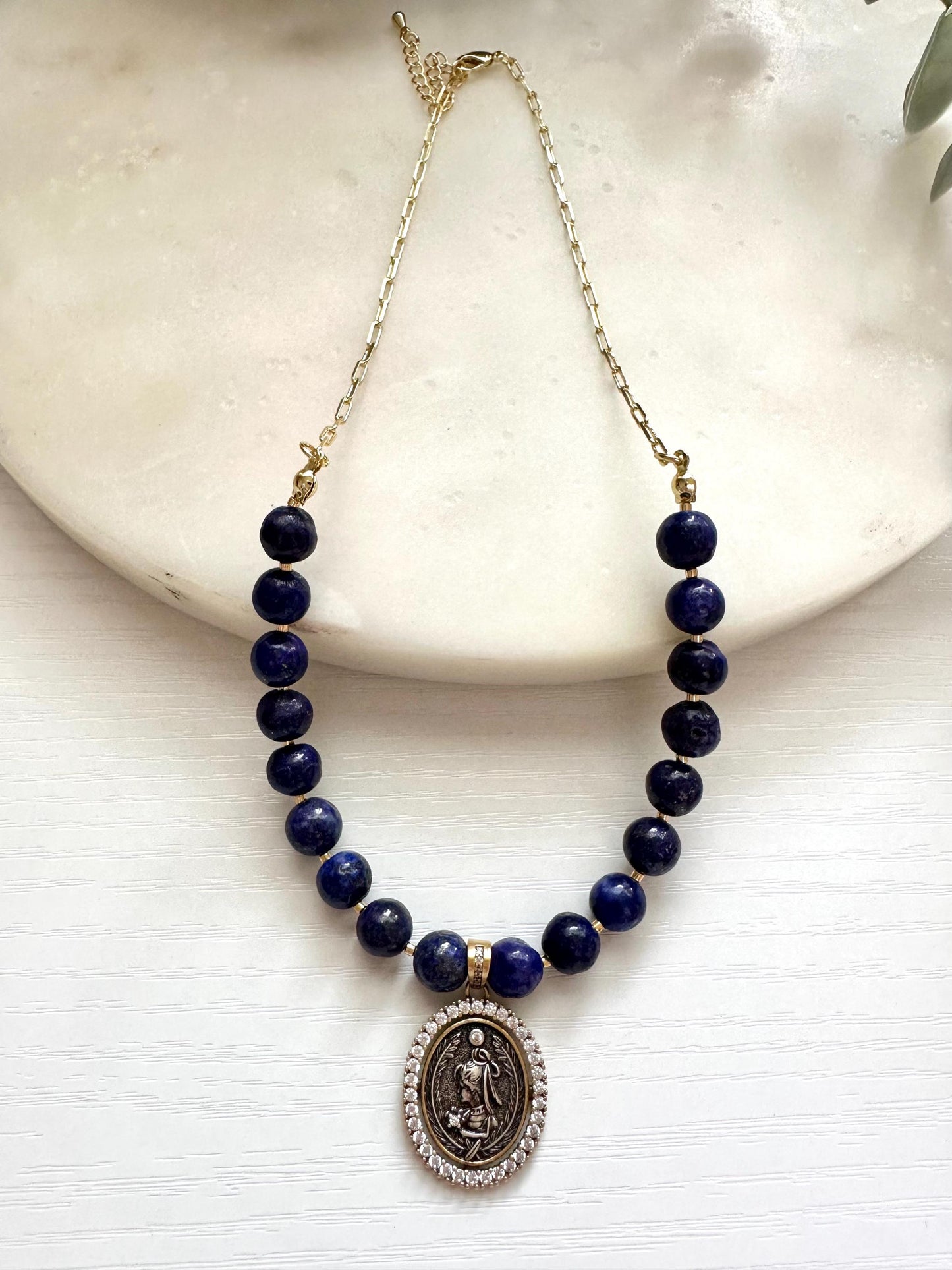Lapis Lazuli Lady Necklace, Lady Pendant Necklace, Blue Gemstone Necklace, Lapis Necklace