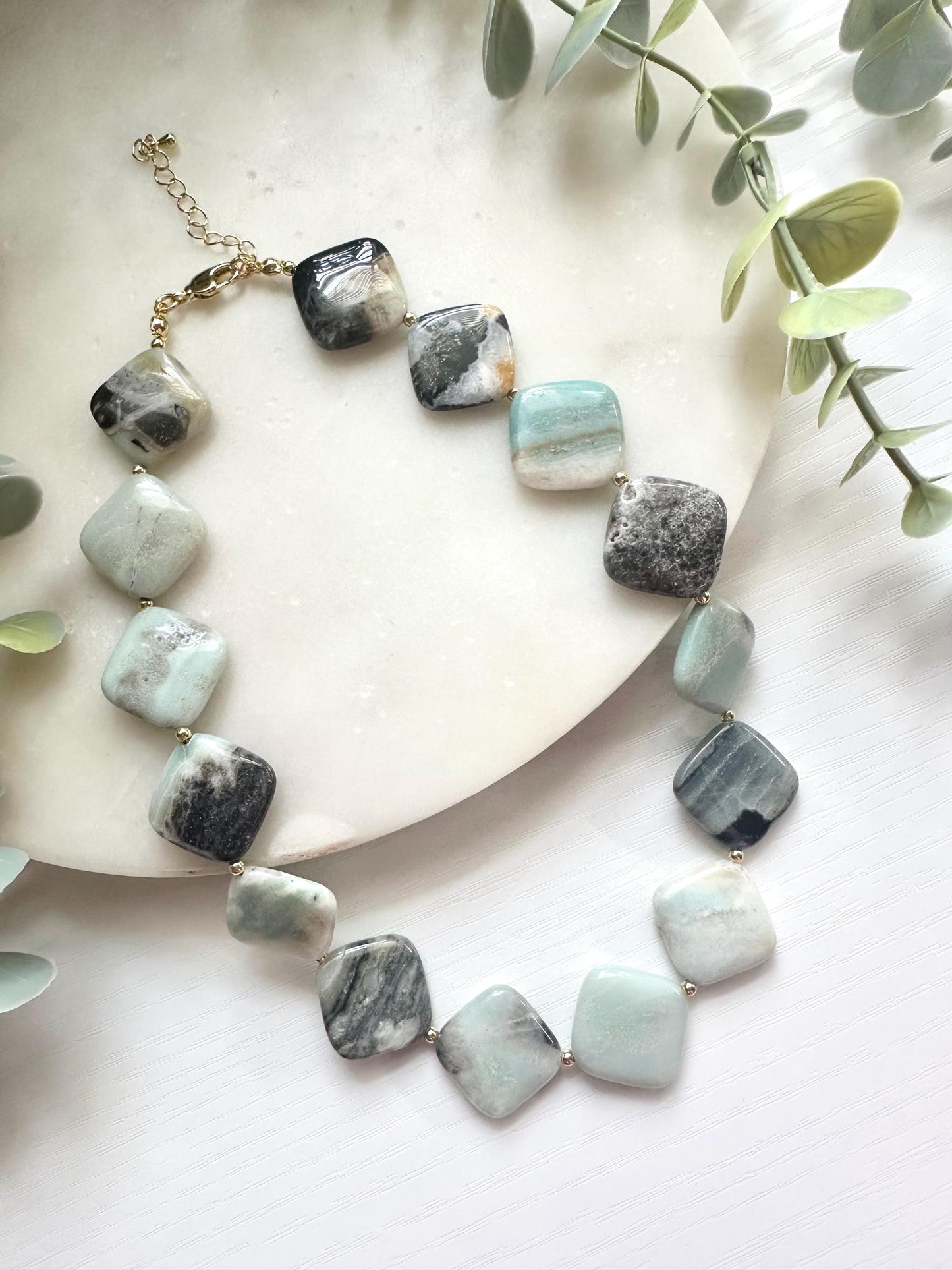 Amazonite Statement Necklace, Square Amazonite Necklace, Aqua Gemstone Necklace, Chunky Gemstone Necklace