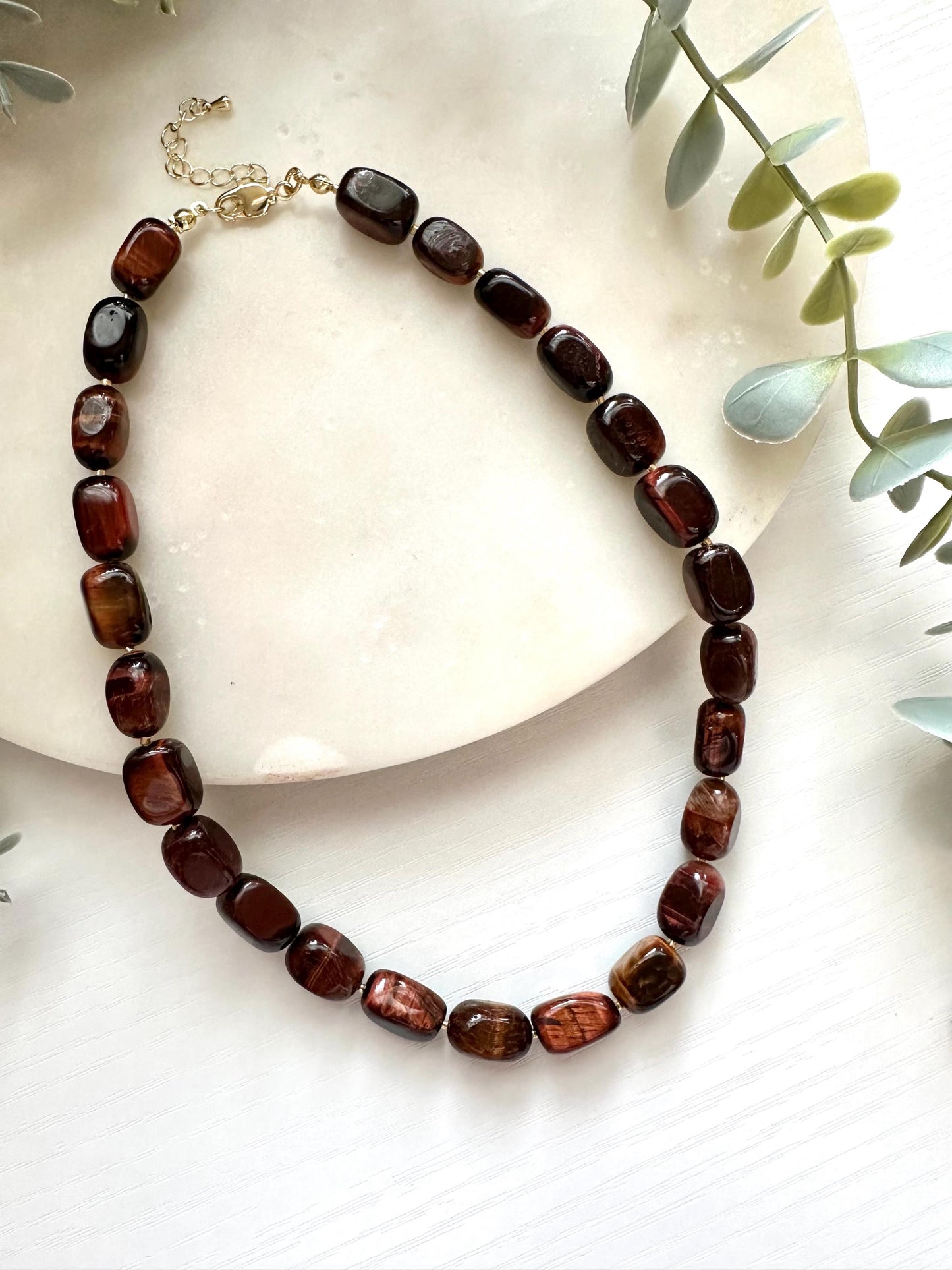 Red Tiger Eye Necklace, Tiger Eye Gemstone Necklace, Brown Stone Necklace, Gold Filled Necklace