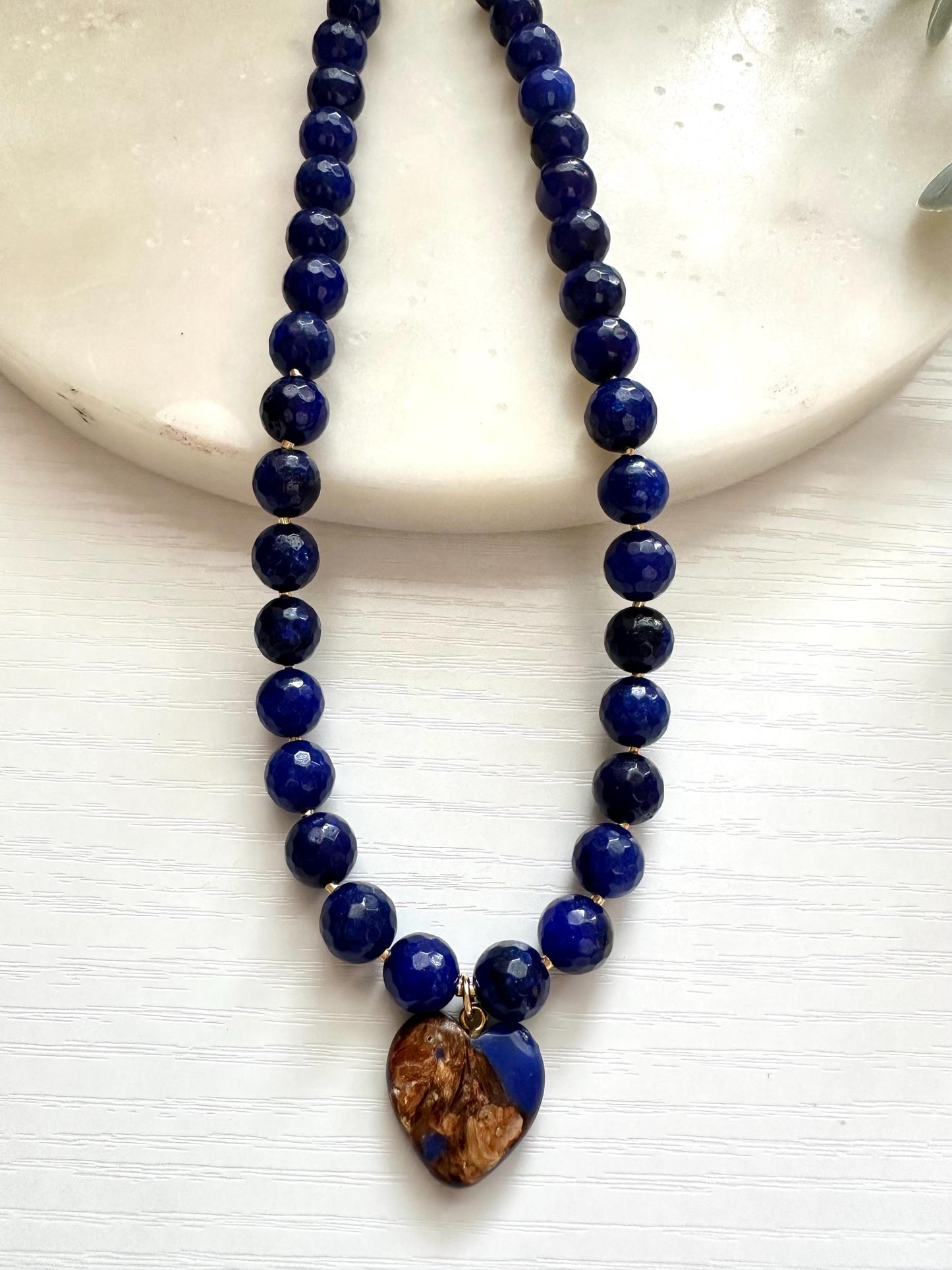 Royal Blue Jade Heart Necklace, Blue Heart Pendant Necklace, Faceted Jade Necklace, Gold Filled Necklace, Blue Statement Necklace