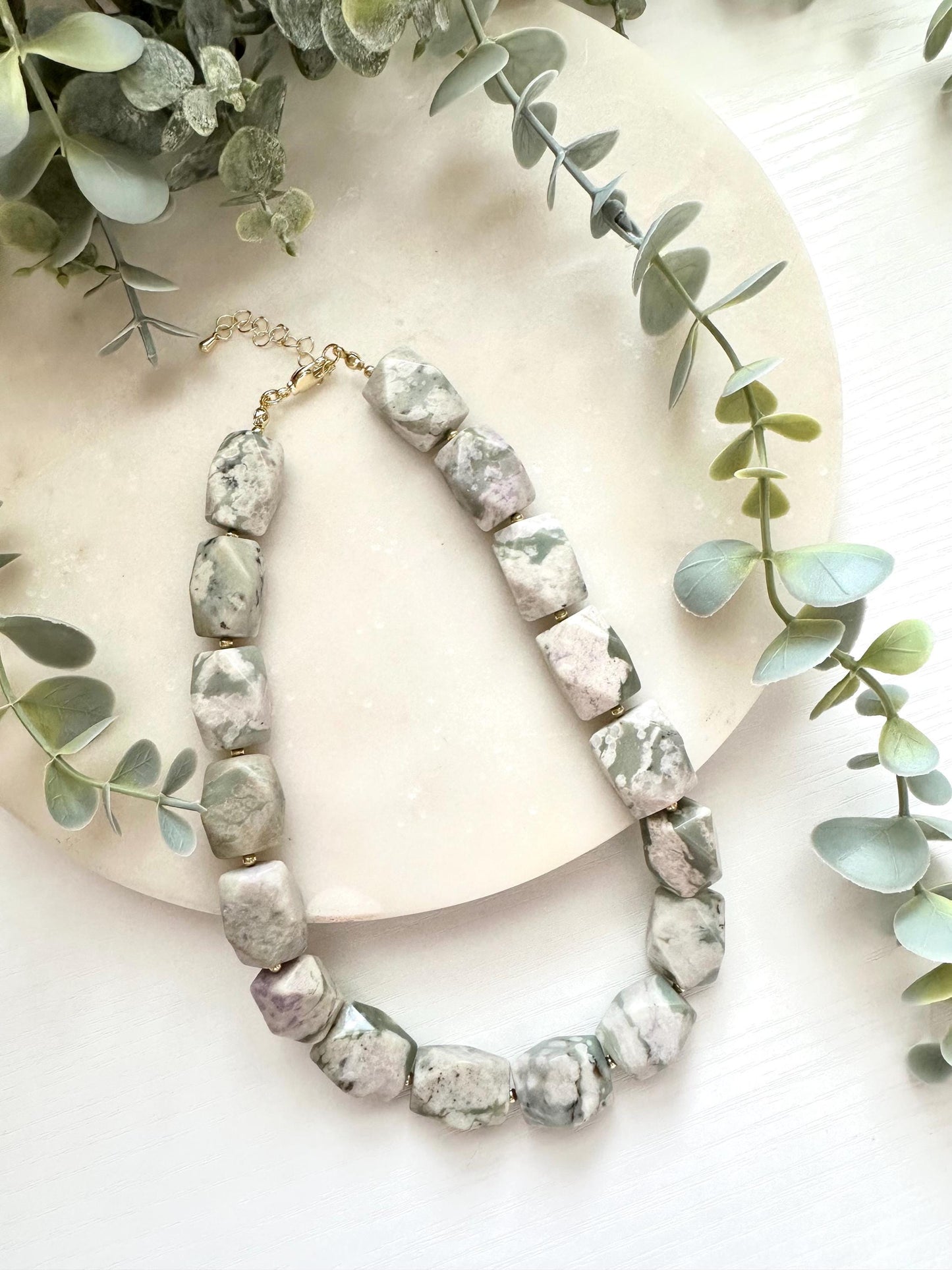 Peace Jade Nugget Necklace, Statement Gemstone Necklace, Green Jade Necklace, Chunky Stone Necklace