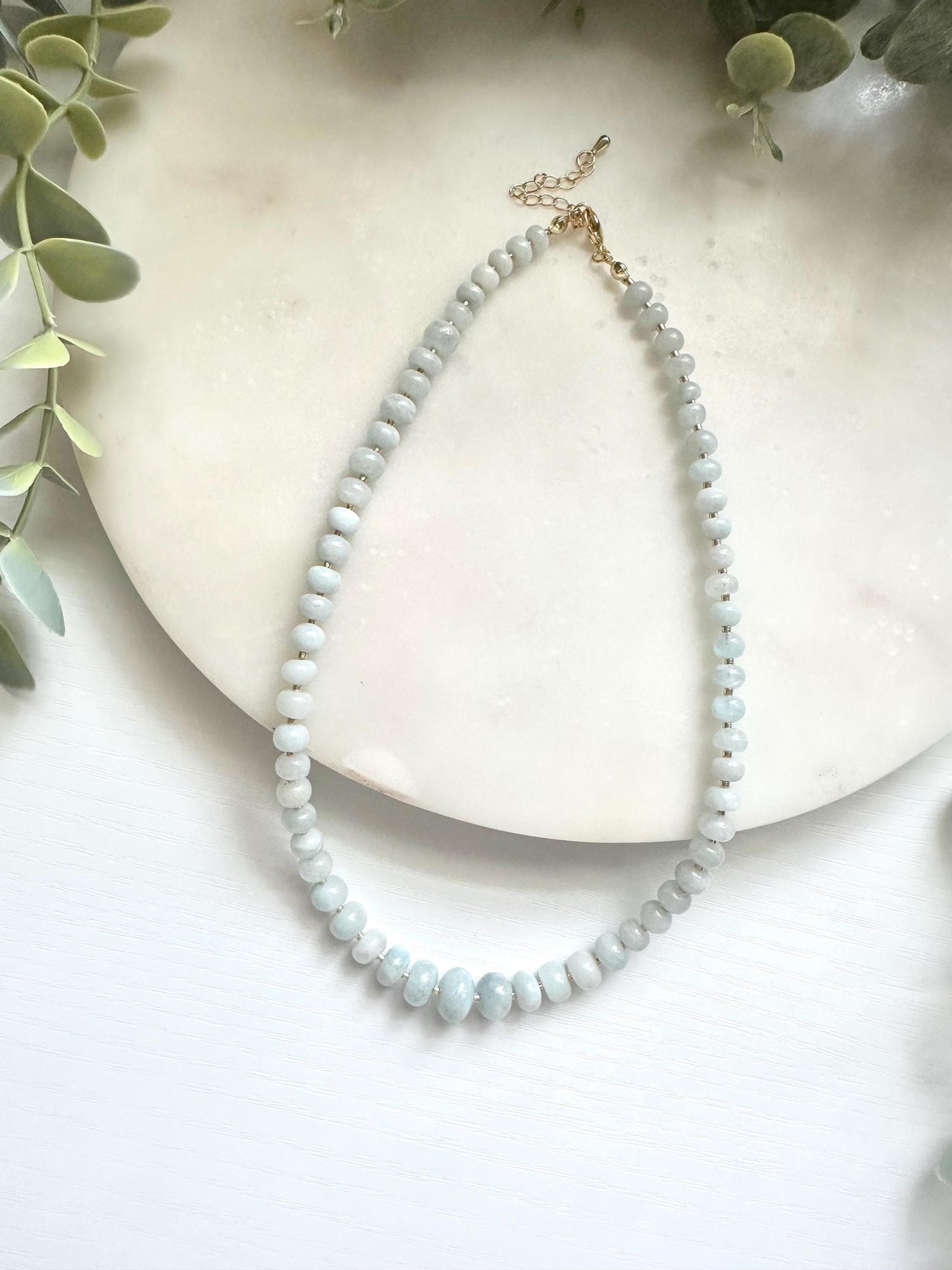 Graduated Aquamarine Necklace, Natural Aquamarine Gemstone Necklace, Blue Gemstone Necklace, March Birthstone Necklace