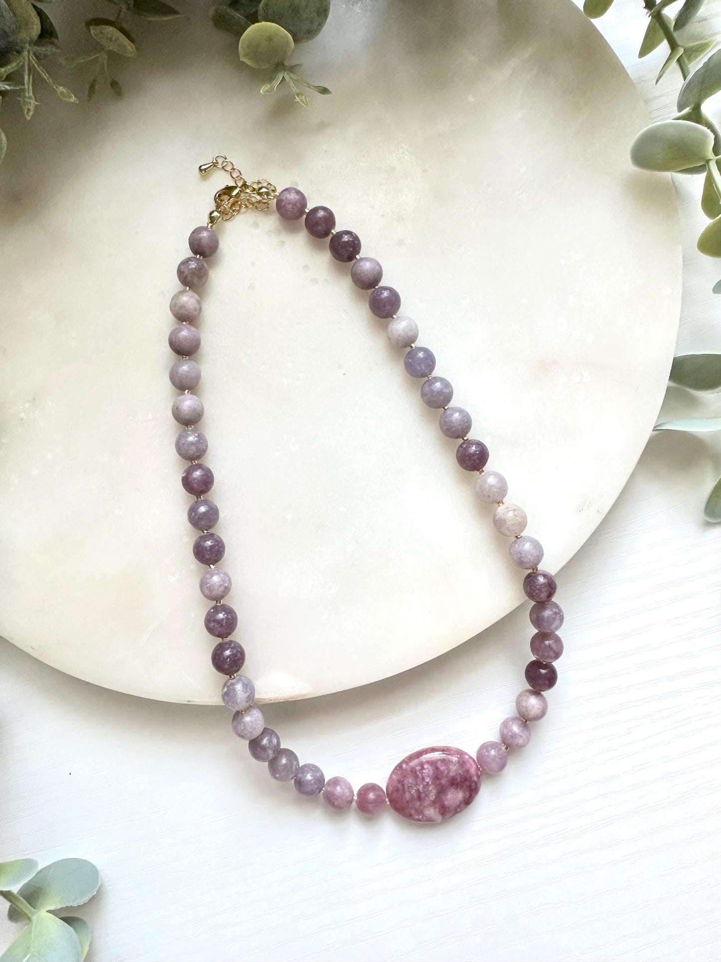 Lepidolite Statement Necklace, Purple Lepidolite Necklace, Large Lepidolite Focal Stone, Natural Gemstone Jewelry