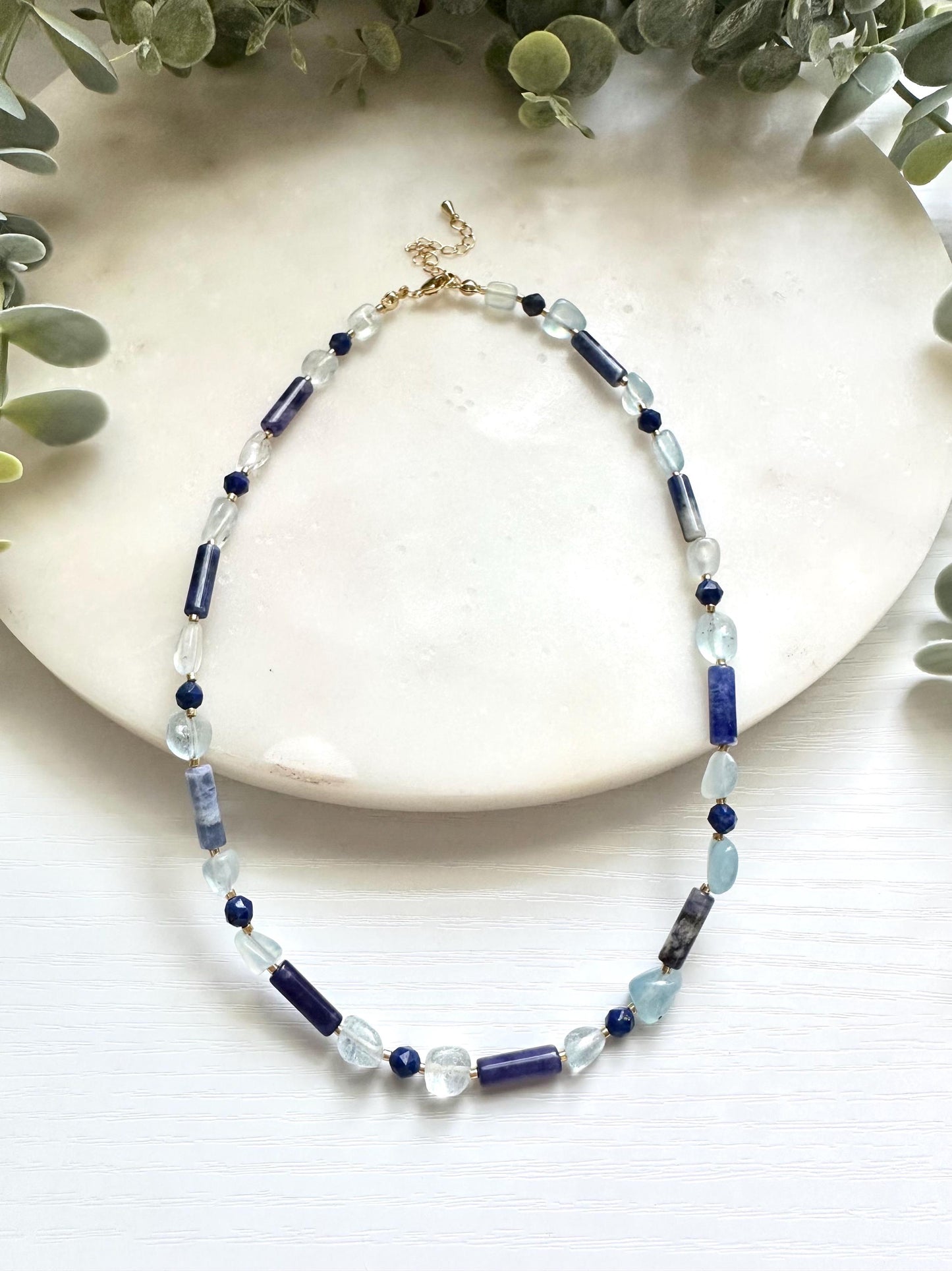 Sodalite, Aquamarine & Lapis Lazuli Necklace, Blue Gemstone Necklace, Aquamarine Necklace, Lapis Necklace, Handmade Gemstone Necklace
