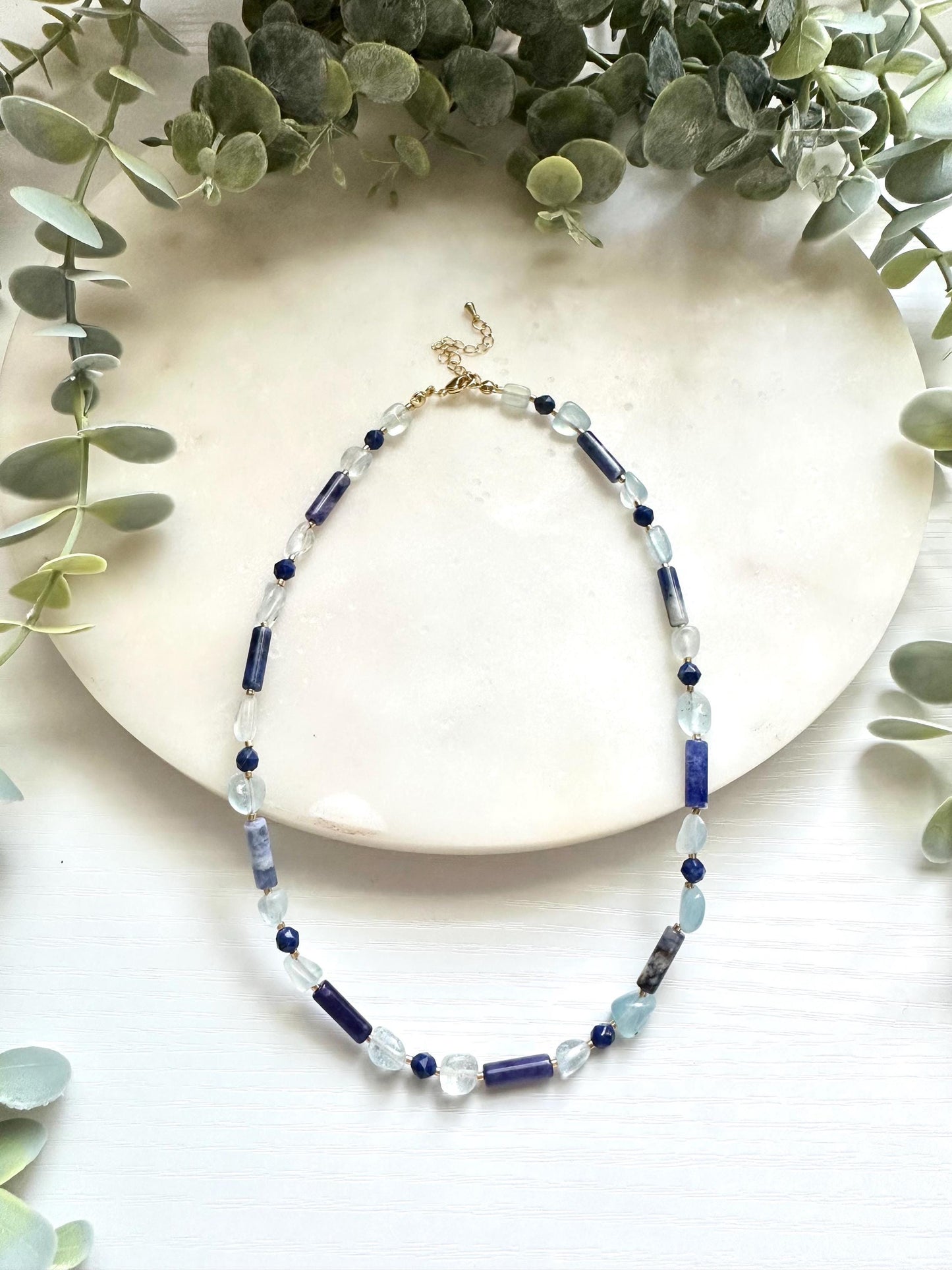 Sodalite, Aquamarine & Lapis Lazuli Necklace, Blue Gemstone Necklace, Aquamarine Necklace, Lapis Necklace, Handmade Gemstone Necklace
