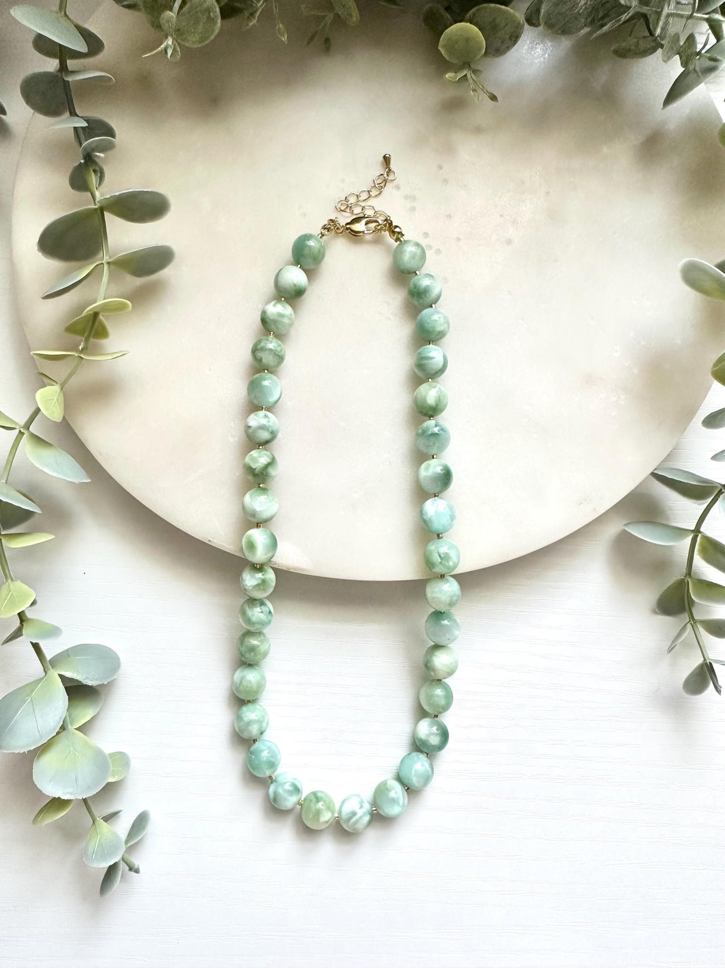 Green Moonstone Necklace, Mint Green Gemstone Necklace, Natural Moonstone Jewelry, Statement Beaded Necklace