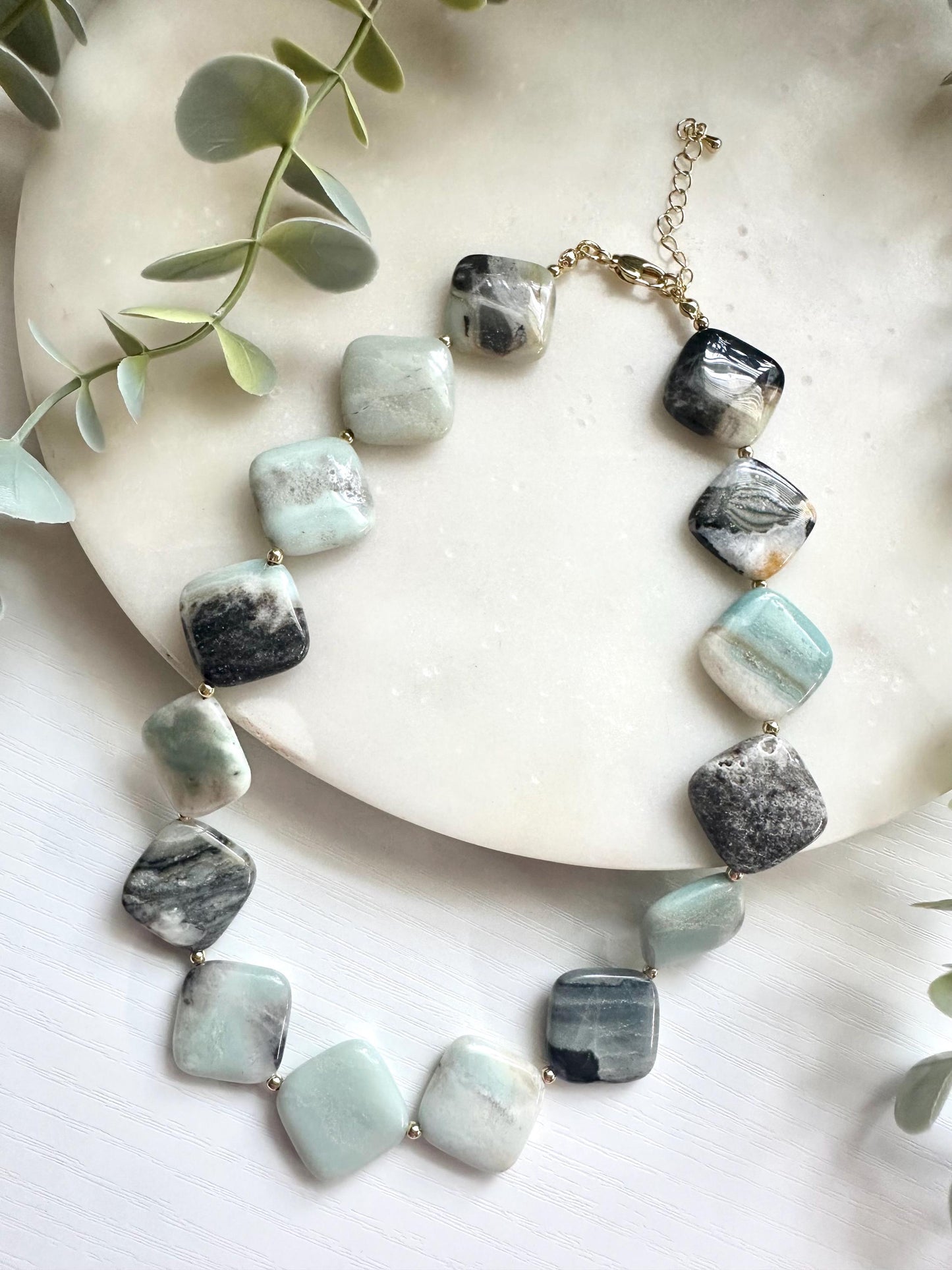 Amazonite Statement Necklace, Square Amazonite Necklace, Aqua Gemstone Necklace, Chunky Gemstone Necklace