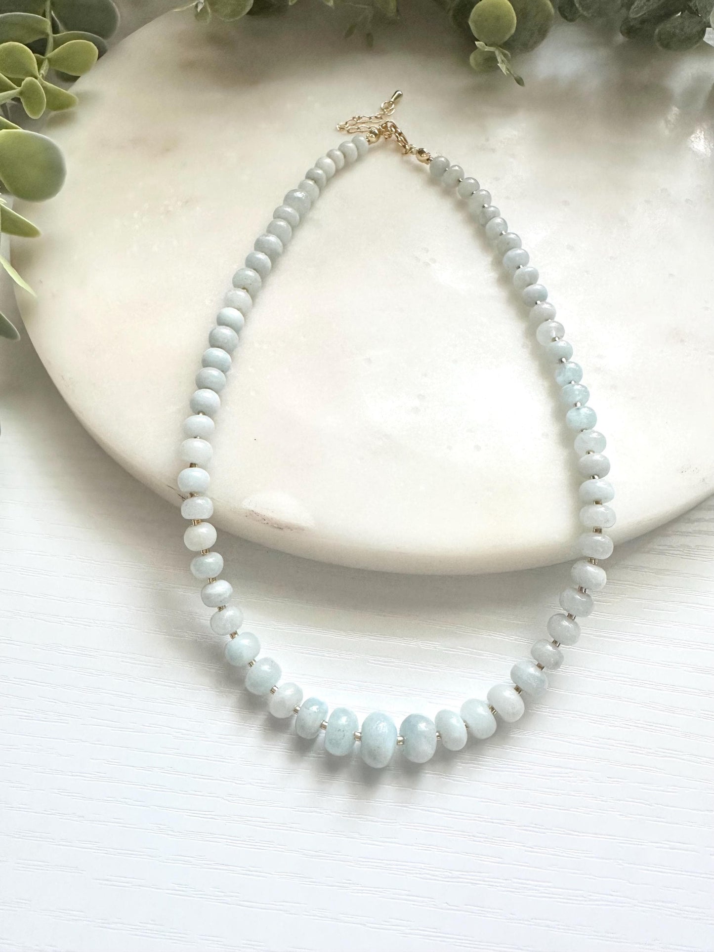 Graduated Aquamarine Necklace, Natural Aquamarine Gemstone Necklace, Blue Gemstone Necklace, March Birthstone Necklace